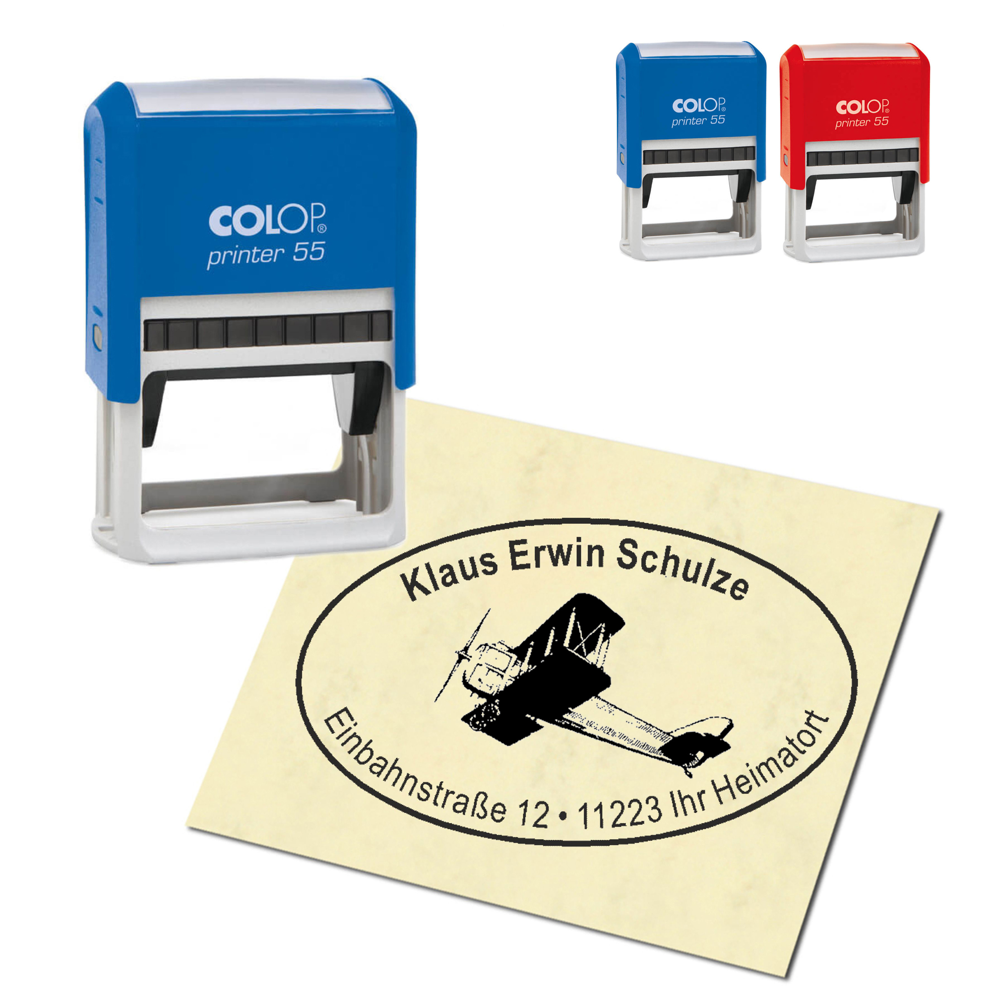 Adressstempel personalisiert Stempel - Doppeldecker - oval 59 x 39 mm