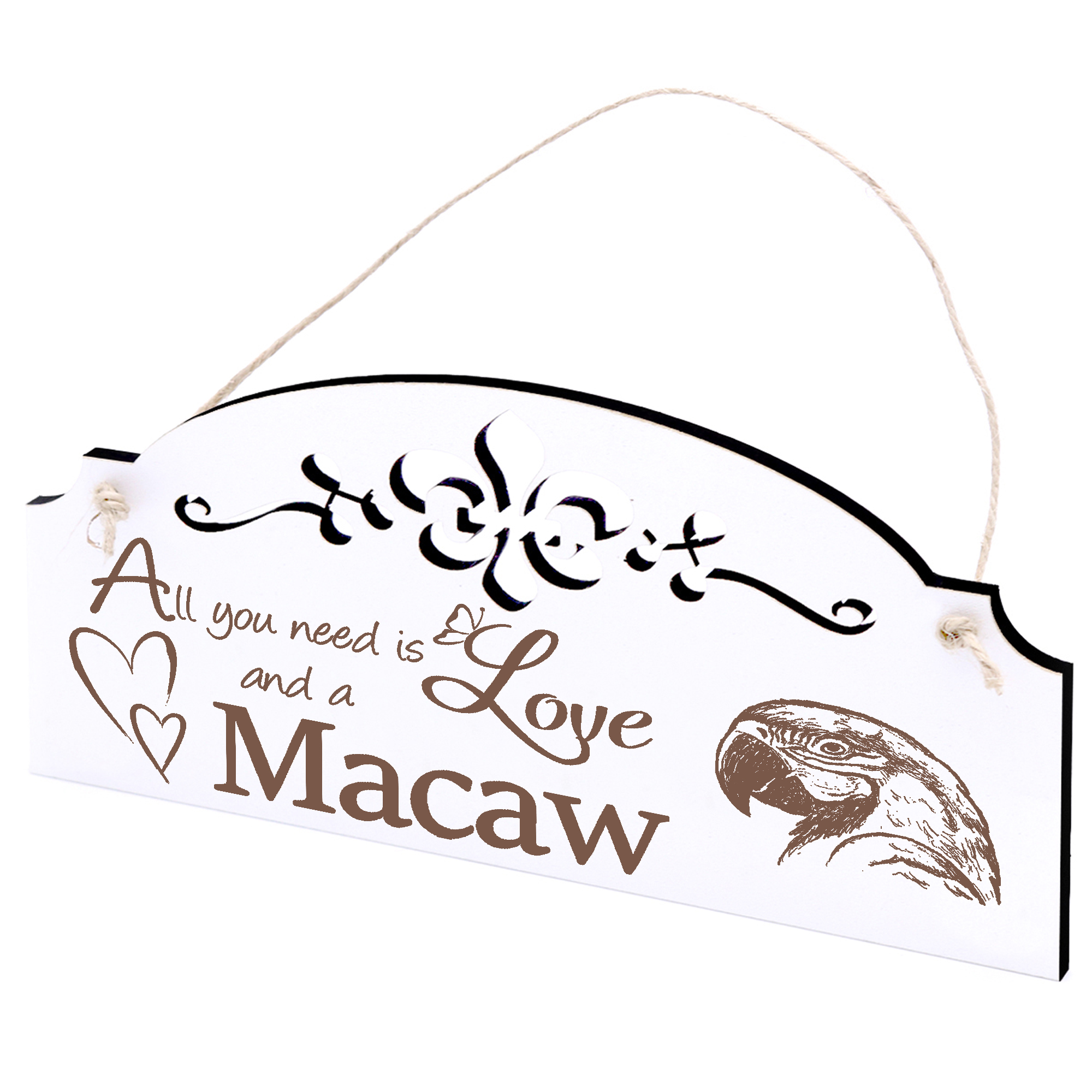 Schild Papagei Ara Kopf Deko 20x10cm - All you need is Love and a Macaw - Holz