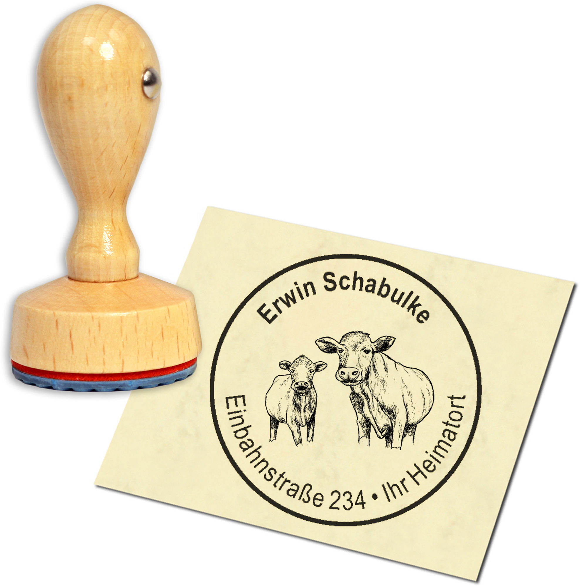 Stempel Adressstempel Holzstempel - Kühe - rund 40mm