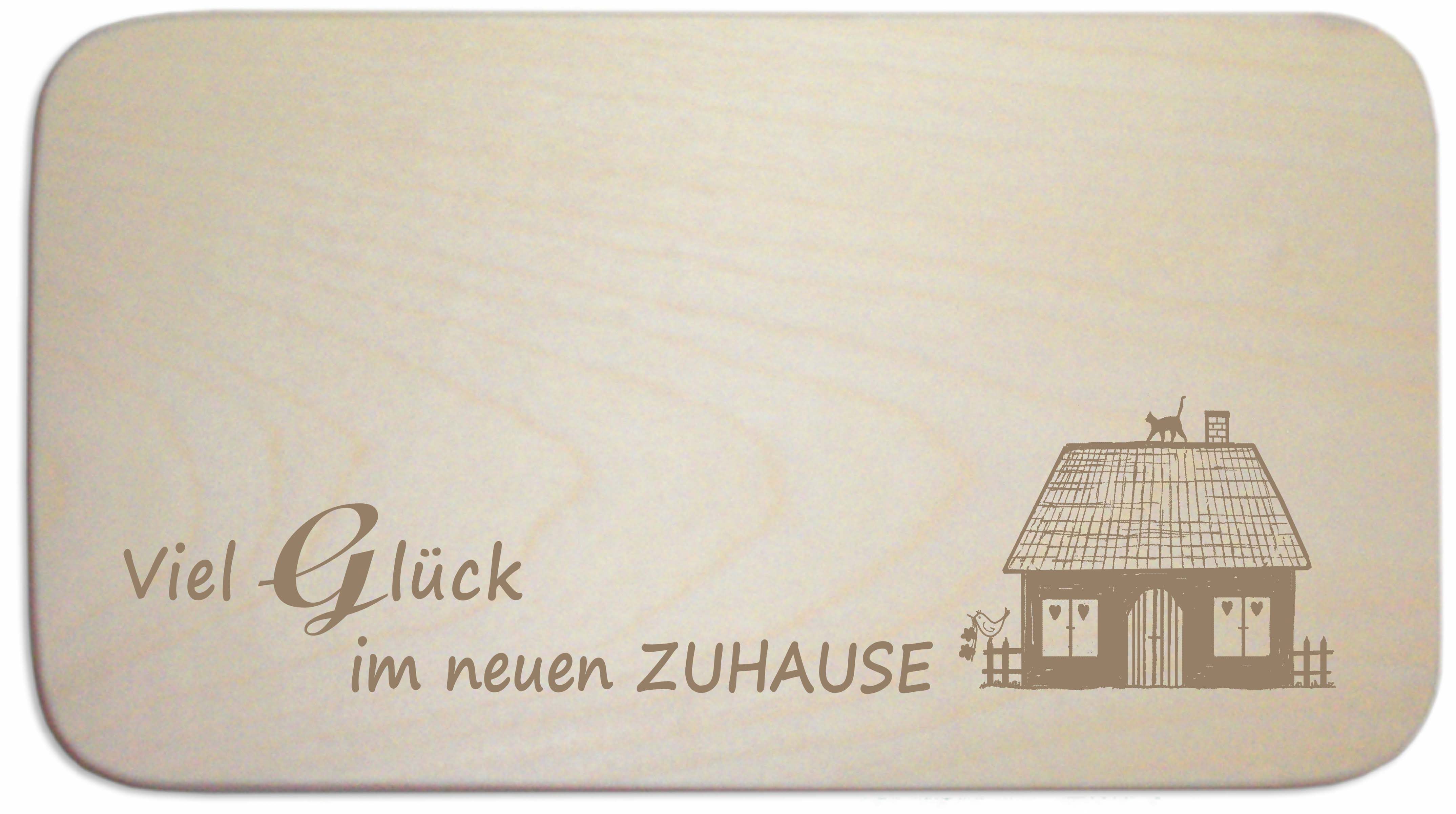 Frühstücksbrettchen « VIEL GLÜCK IM NEUEN ZUHAUSE » mit Motiv Häuschen
