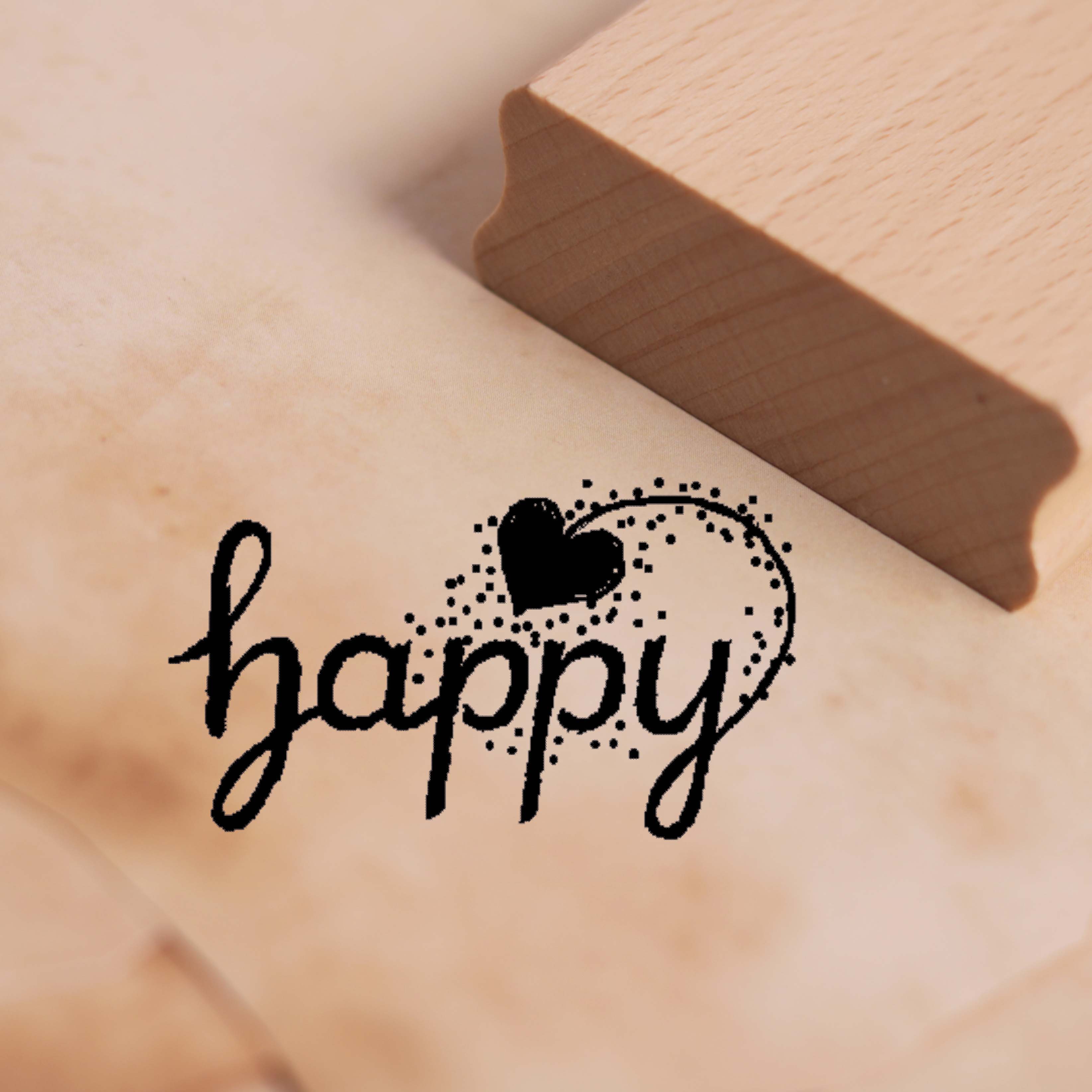 Motivstempel Happy - Herz Stempel Holzstempel 38 x 28 mm