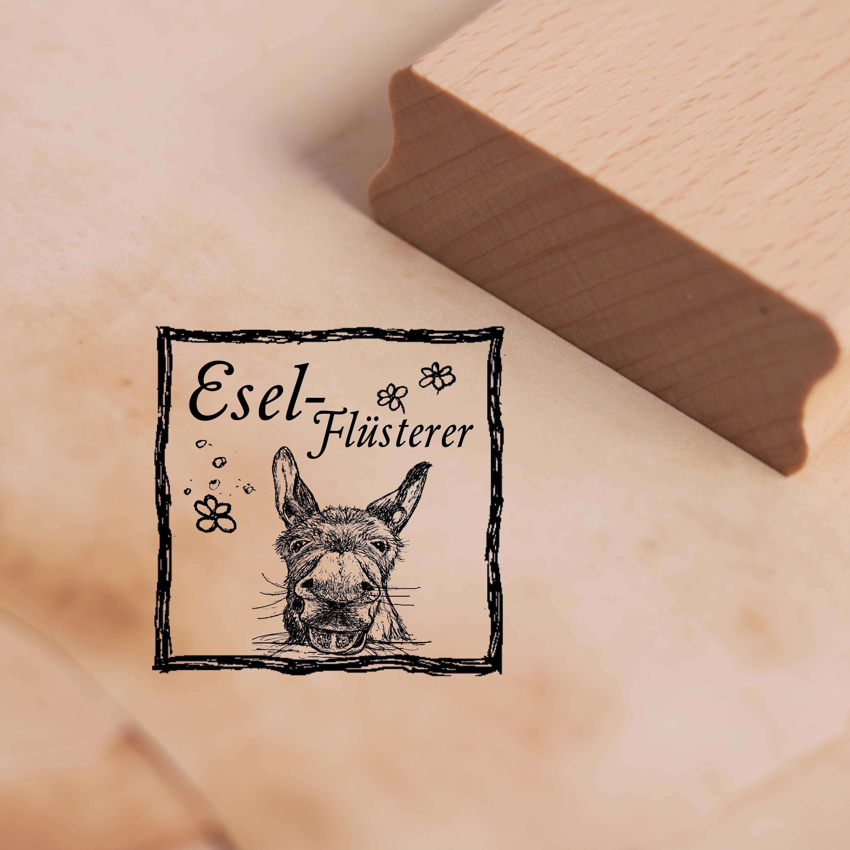Motivstempel Eselflüsterer - Esel Stempel Holzstempel 48 x 48 mm