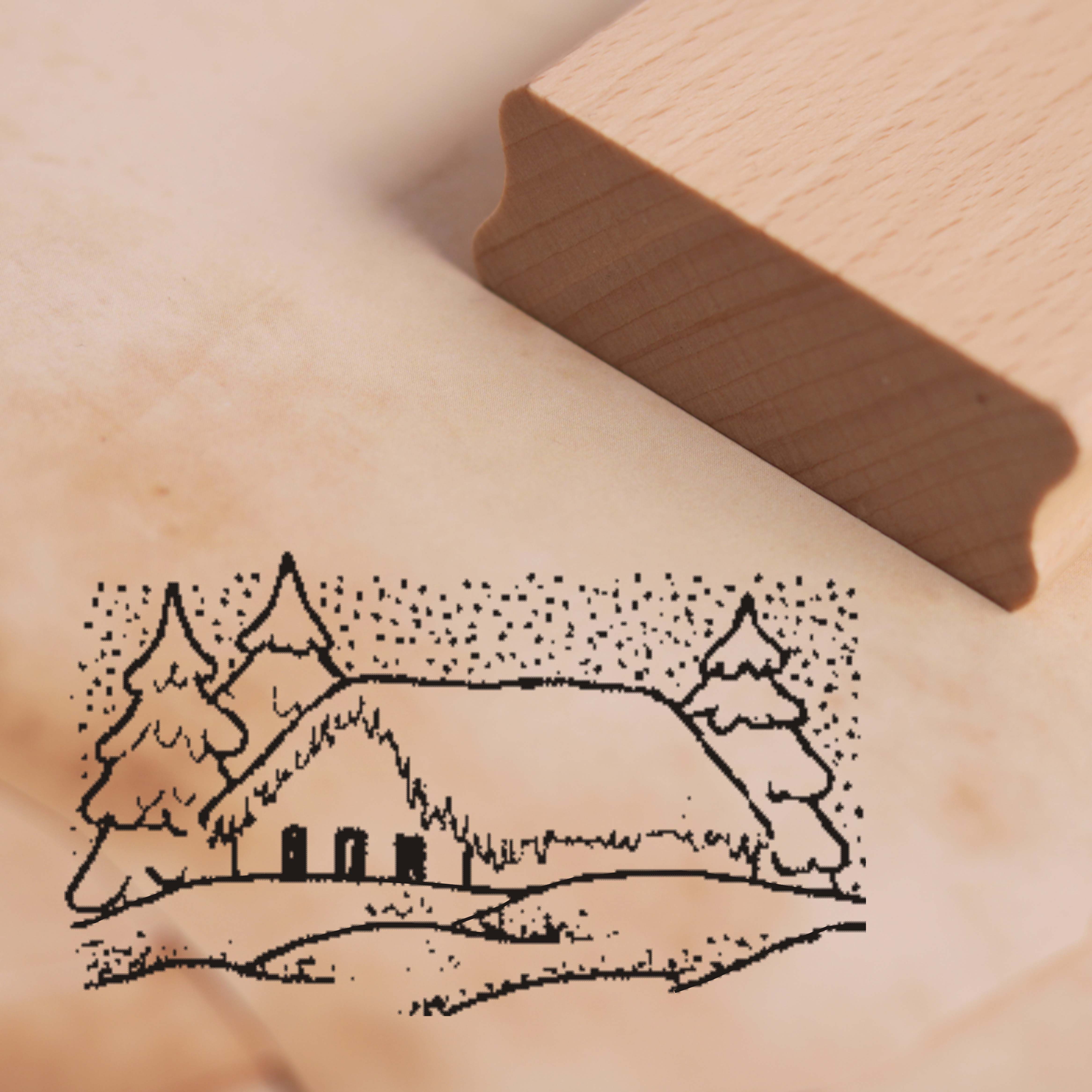 Motivstempel Winterlandschaft Stempel Haus Tannen 48mm x 28mm