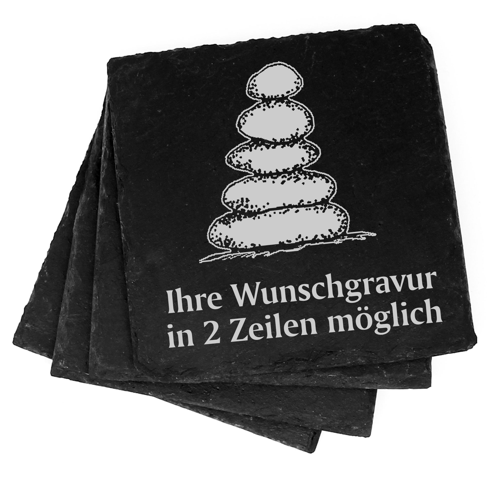 4x Steinmännchen Deko Schiefer Untersetzer Wunschgravur Set - 11 x 11 cm