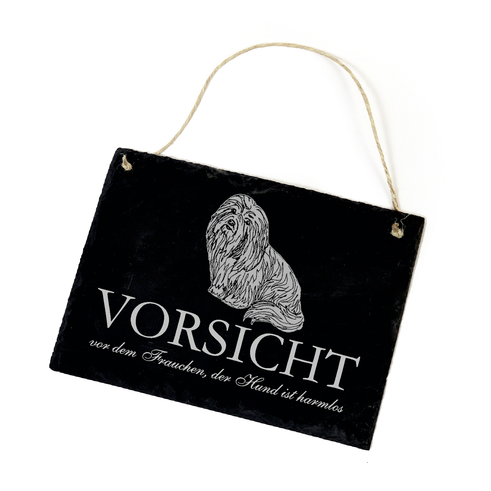 Hundeschild Coton de Tulear Schild aus Schiefer - Vorsicht vor dem Frauchen - 22cm x 16cm