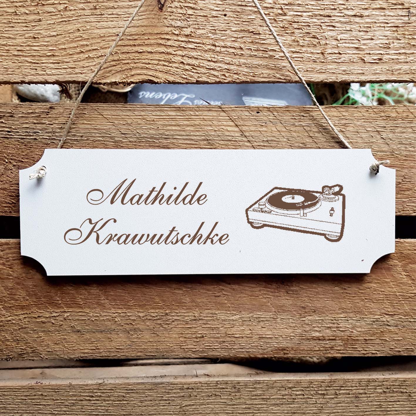 Schild « Plattenspieler » Namensschild Türschild zum Anhängen - 20 x 6,7 cm