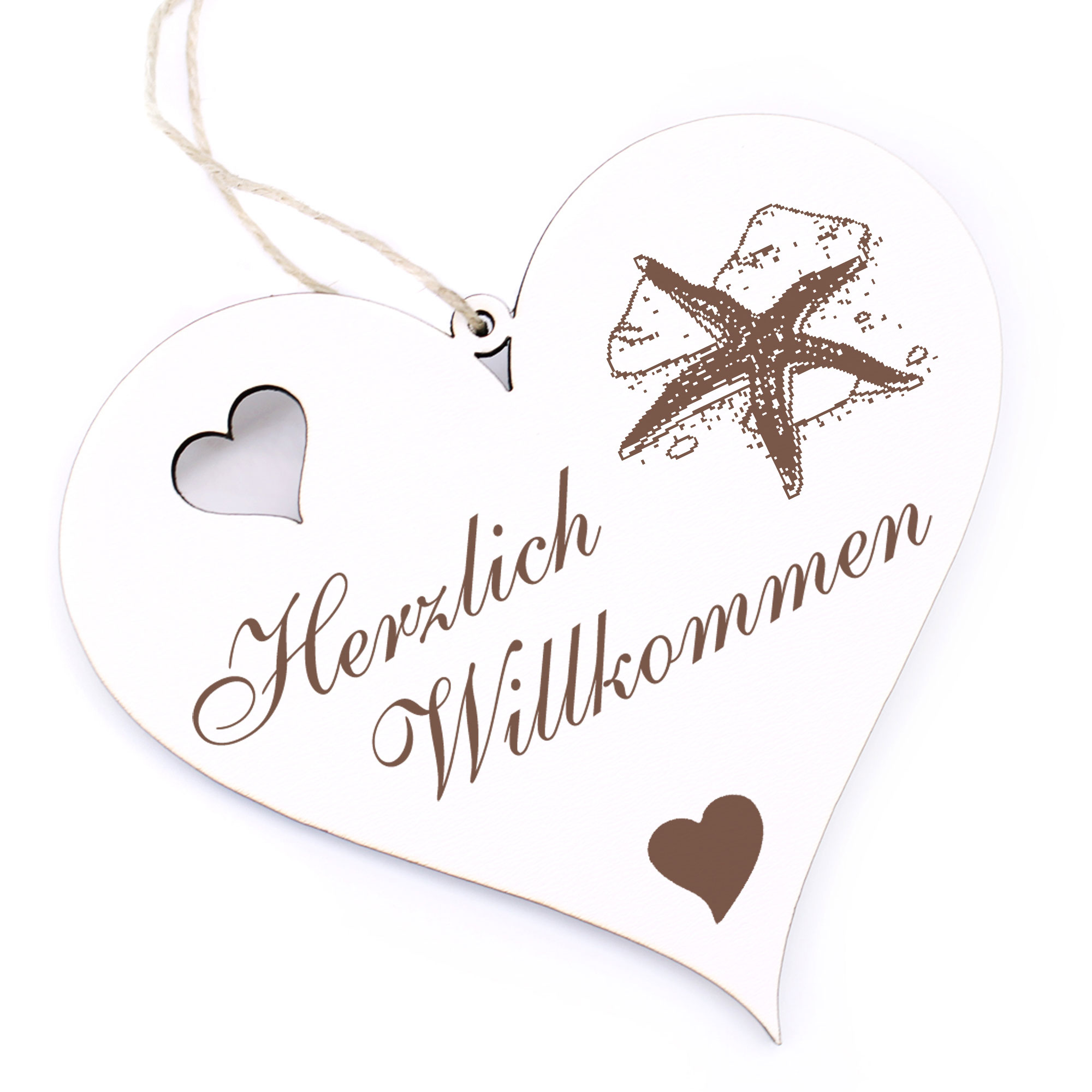 Herzlich Willkommen Schild - Seestern - Deko Herz Holz