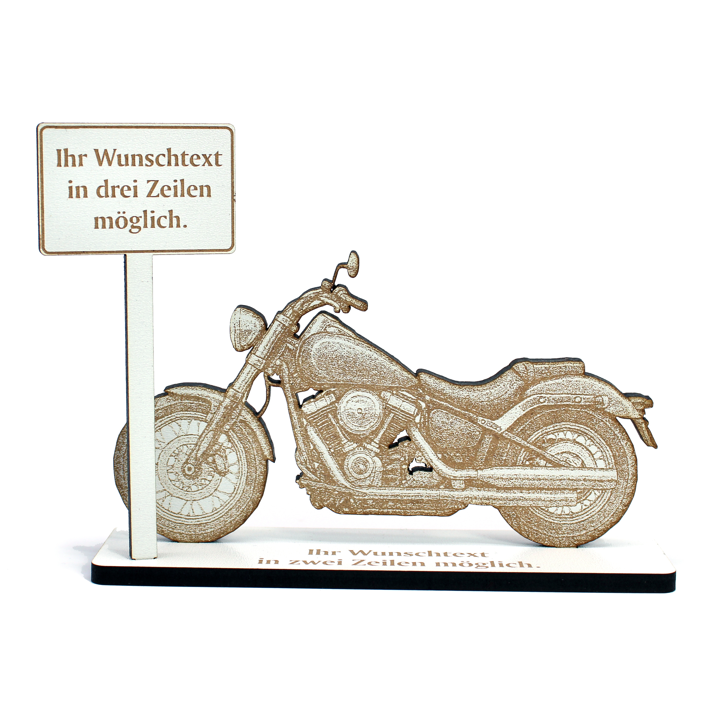 Geldgeschenk Aufsteller „Chopper“ – Dekoaufsteller mit Cruiser Bike & personalisierbarem Ortsschild – 15×12 cm