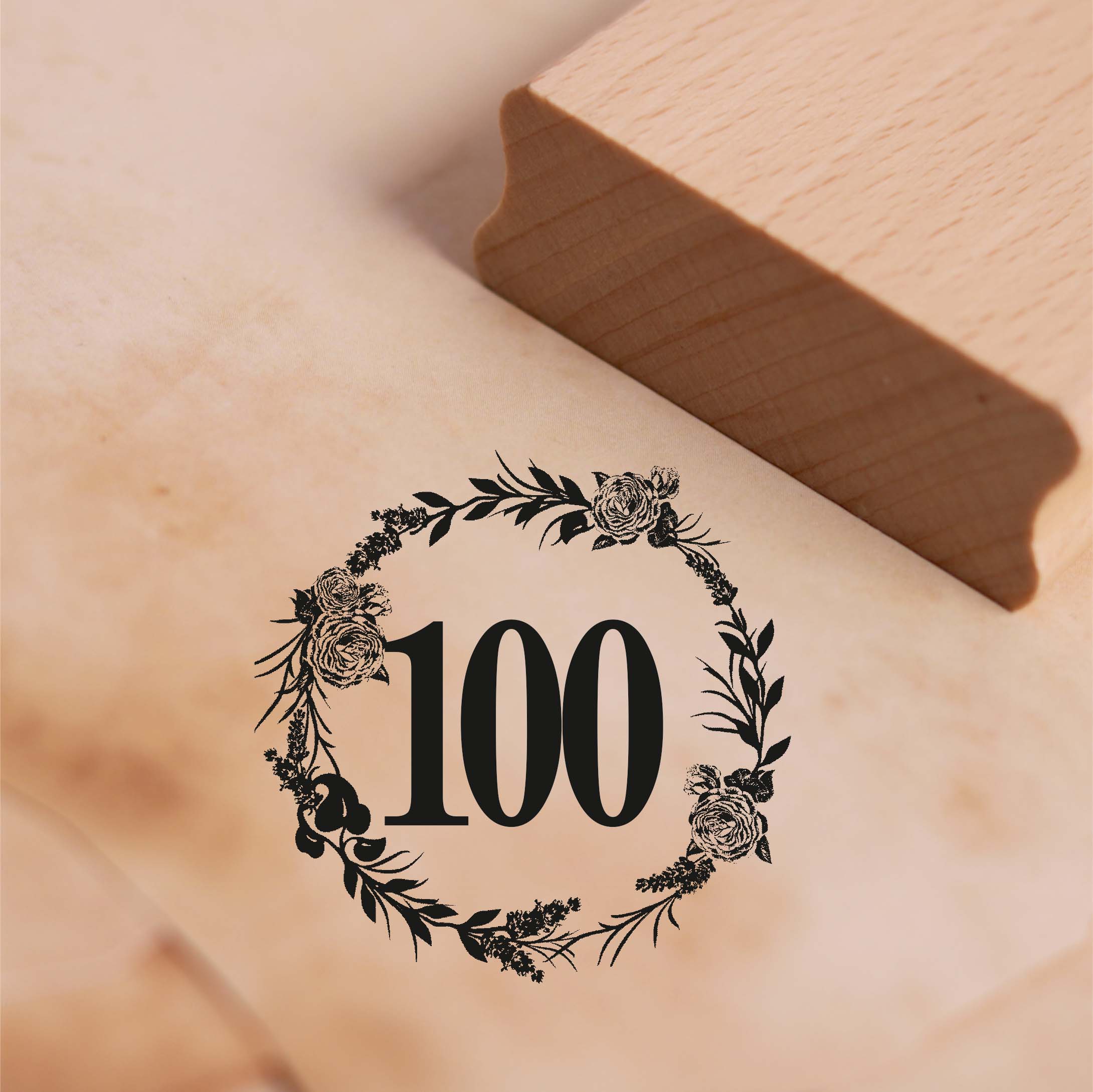 Motivstempel Jubiläum 100 Jahre Geburtstag Vintage Kranz Rosen Stempel 48 x 48 mm