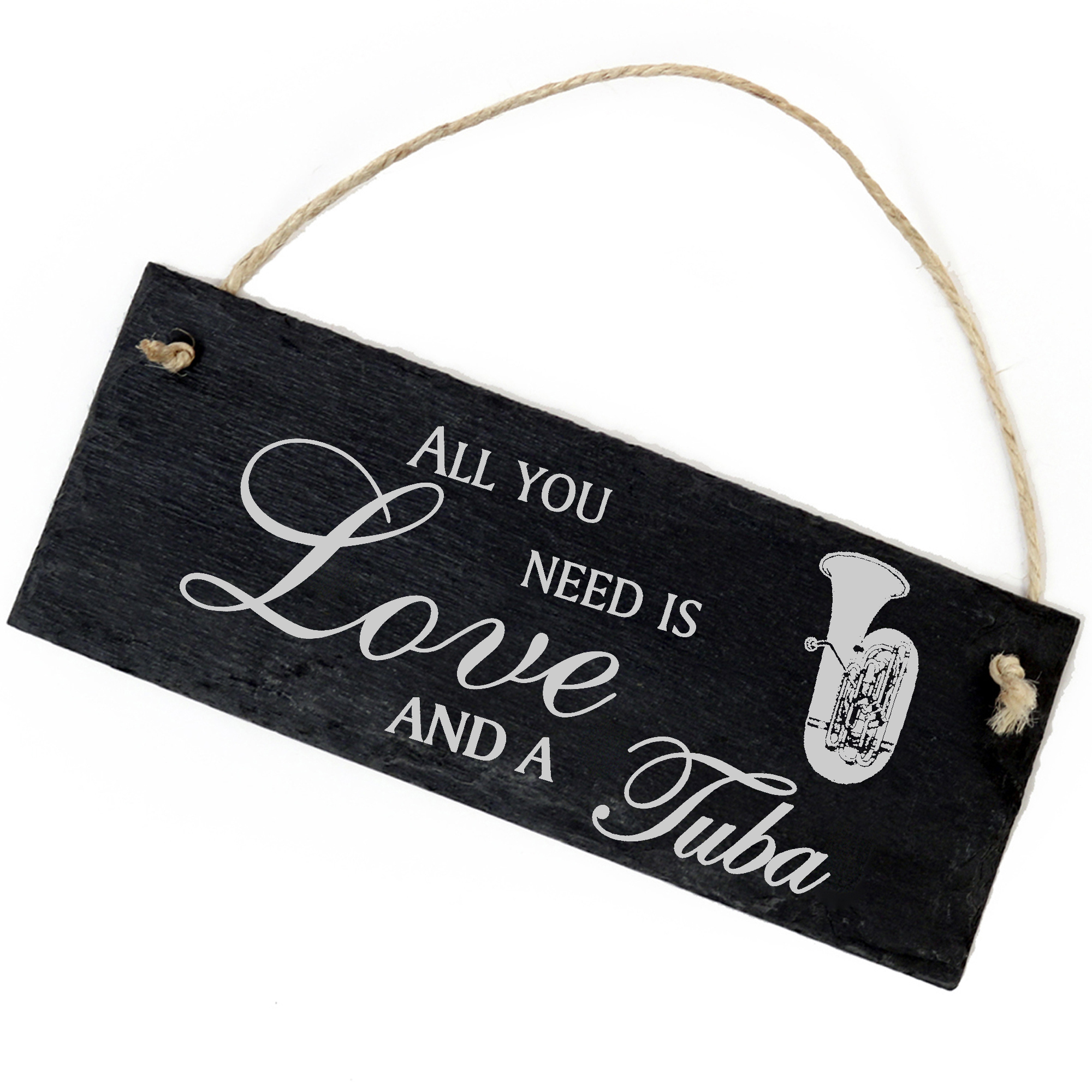 Schiefertafel Deko Tuba Schild 22 x 8 cm - All you need is Love and a Tuba