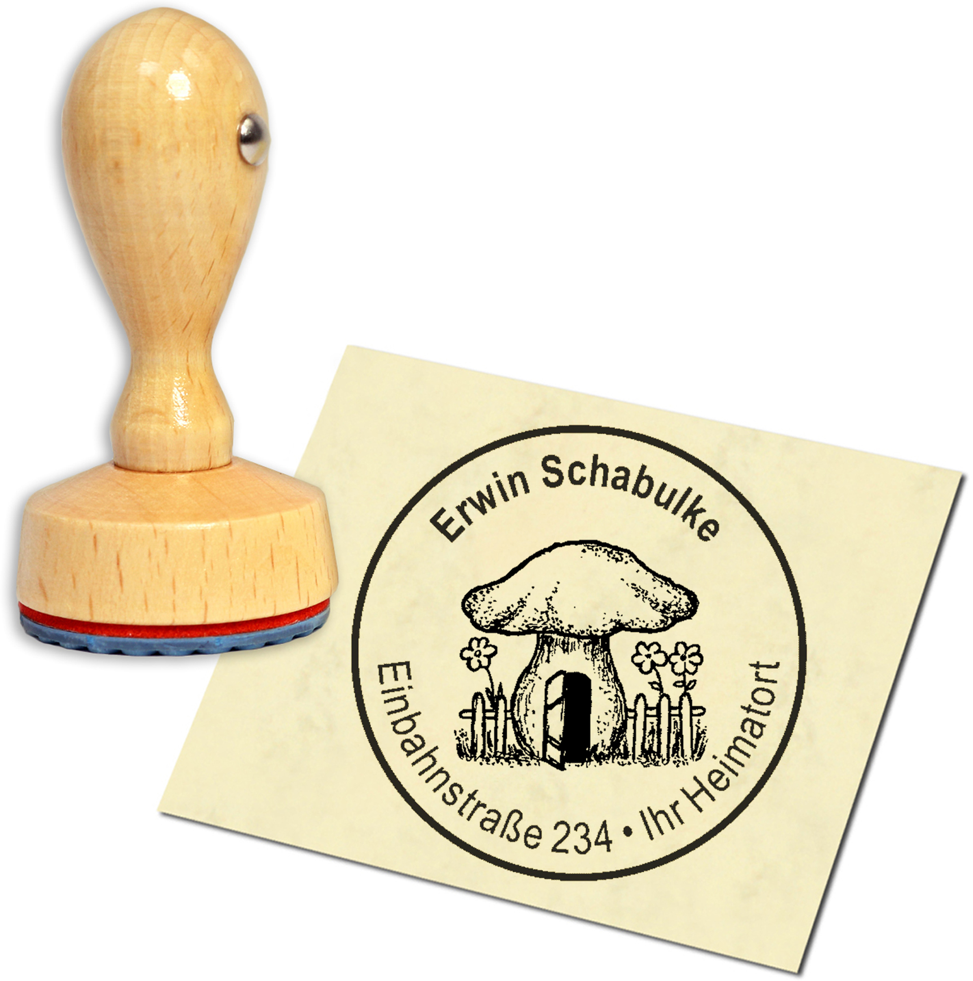 Stempel Adressstempel Holzstempel - Pilzhaus - rund 40mm