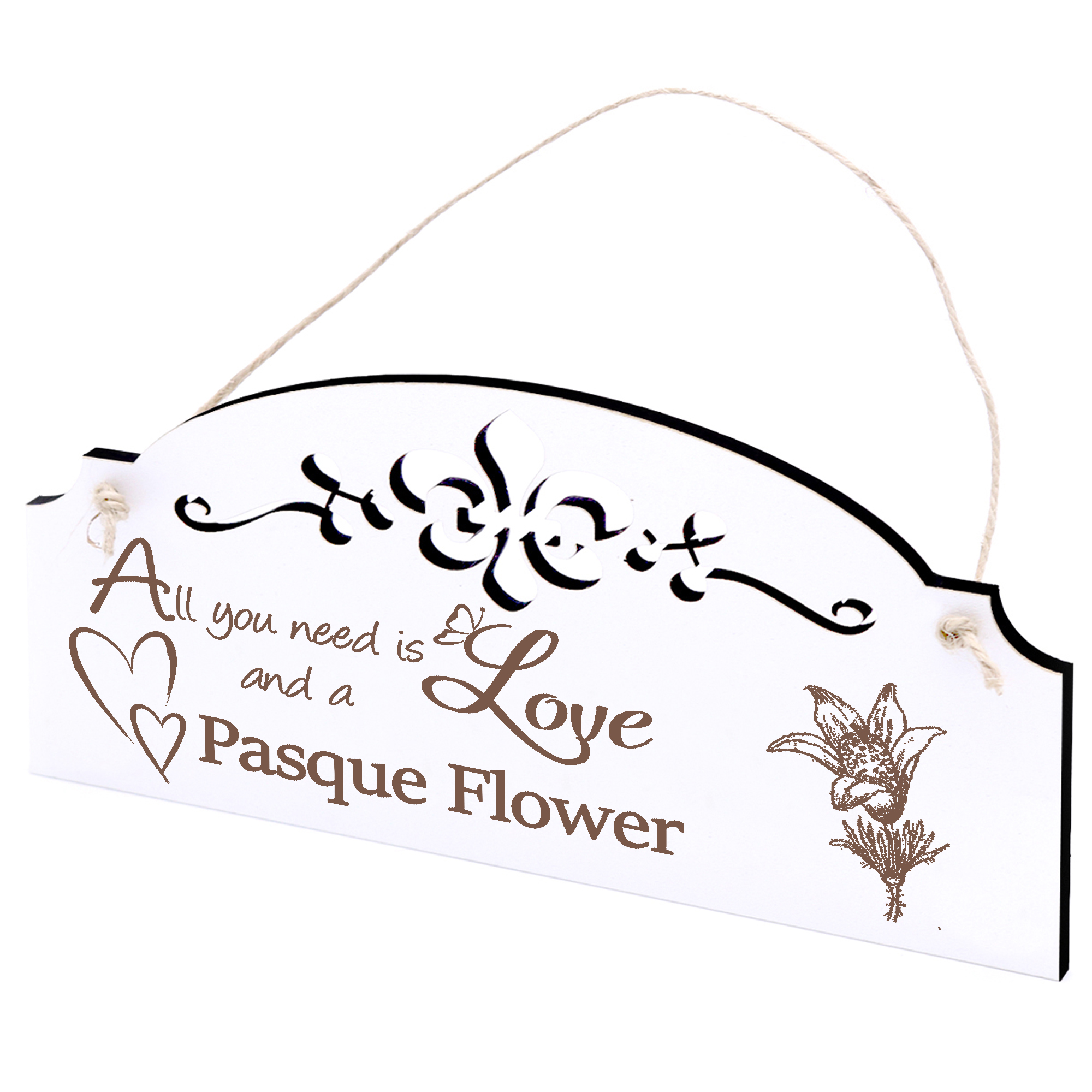 Schild Küchenschelle Deko 20x10cm - All you need is Love and a Pasque Flower - Holz