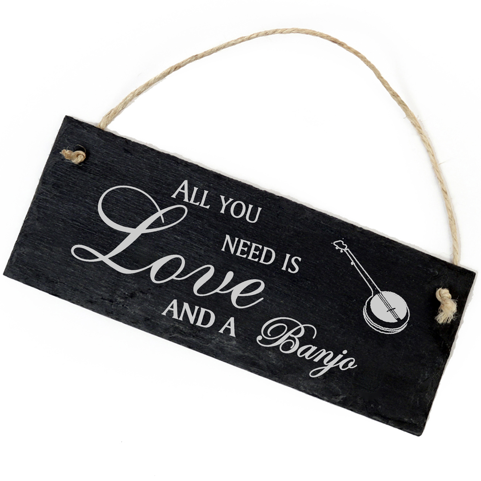 Schiefertafel Deko Banjo Banjolele Schild 22 x 8 cm - All you need is Love and a Banjo