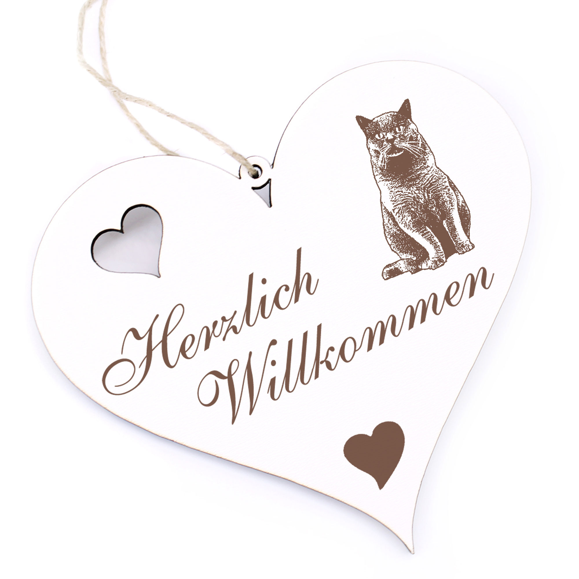 Herzlich Willkommen Schild - BKH Britisch Kurzhaar Katze - Deko Herz Holz