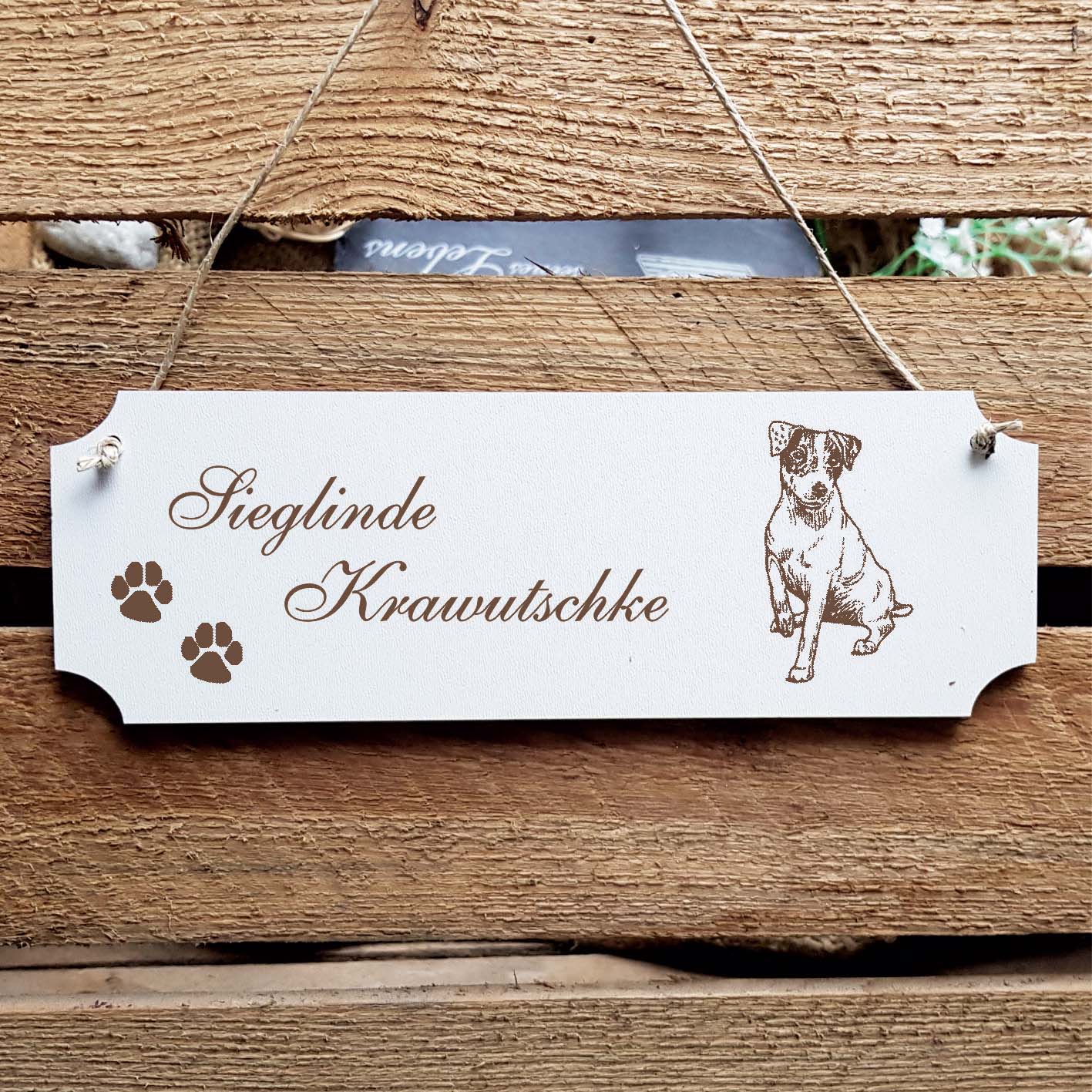 Schild « Jack Russell Terrier » Namensschild Türschild zum Anhängen - 20 x 6,7 cm