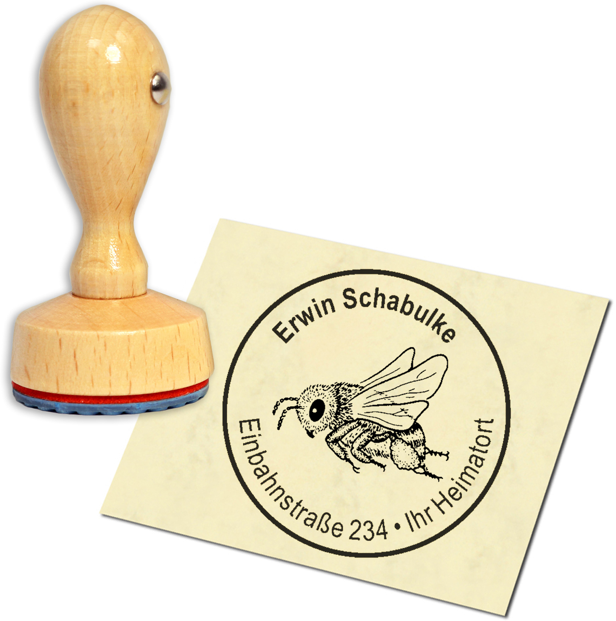 Stempel Adressstempel Holzstempel - fliegende Biene - rund 40mm