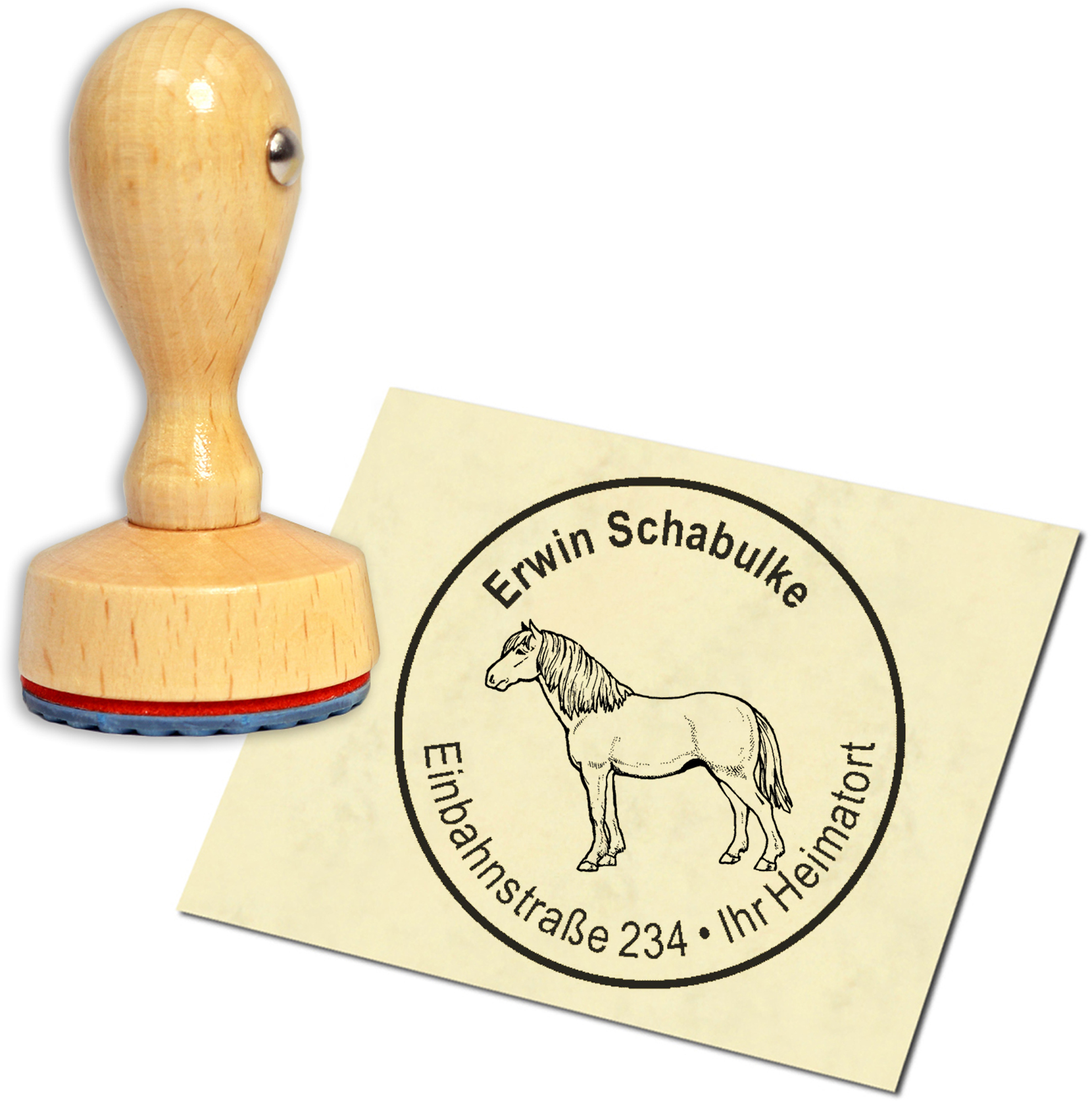 Stempel Adressstempel Holzstempel - Islandpferd Isländer Pferd - rund 40mm