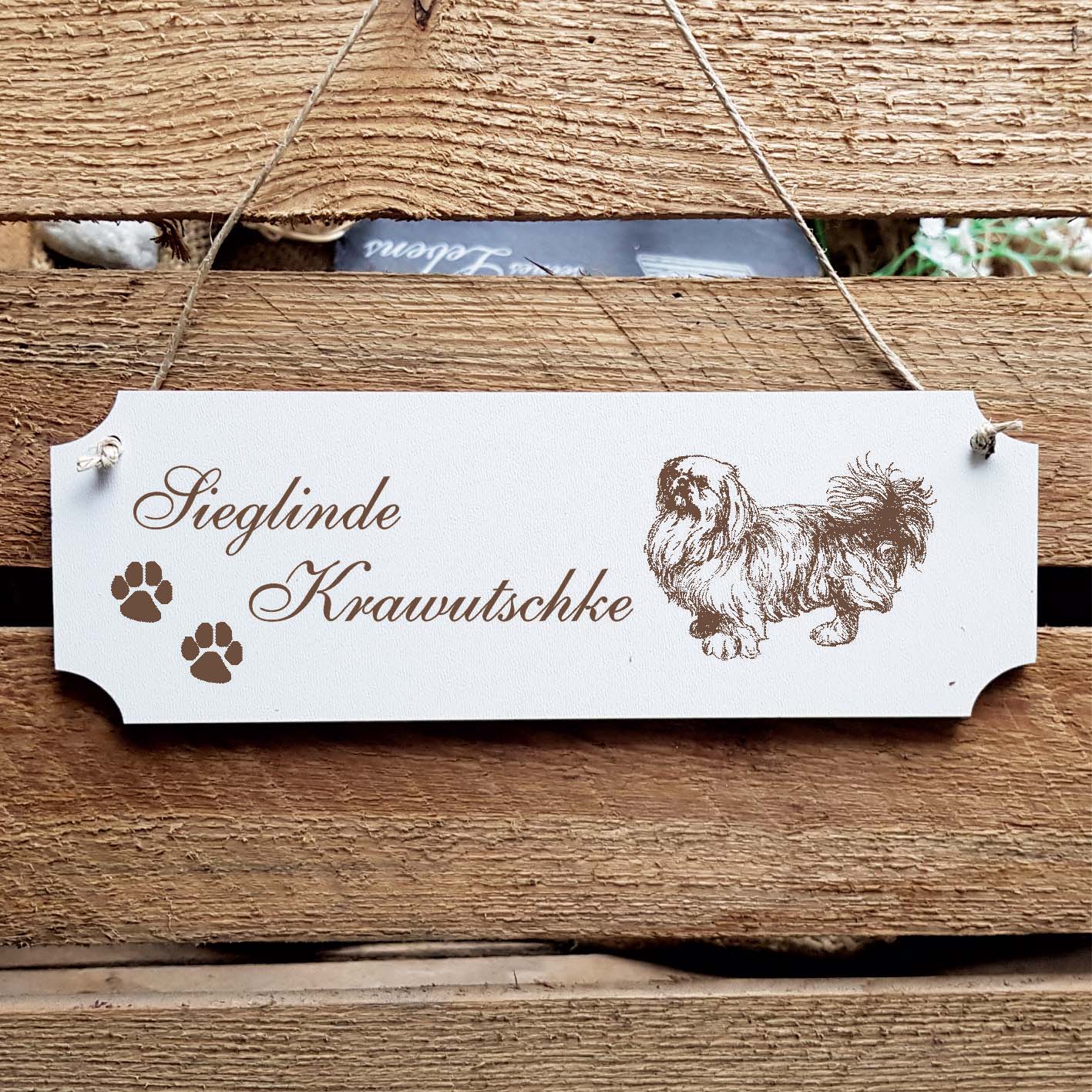 Schild « Pekingese » Namensschild Türschild zum Anhängen - 20 x 6,7 cm
