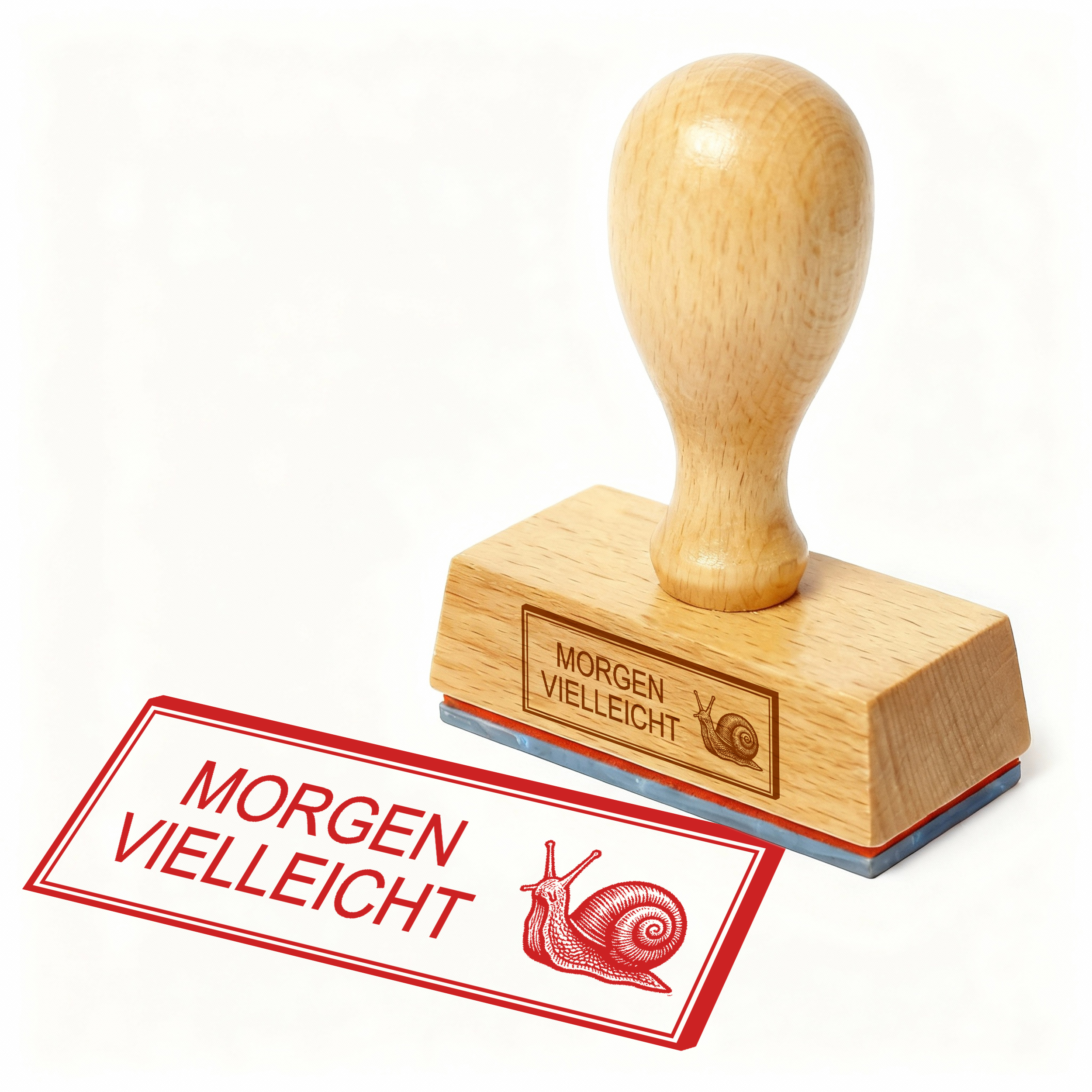 Bürostempel MORGEN VIELLEICHT Schnecke Stempel – Holzstempel 48x18 mm für Dokumente - später, geringe Priorität