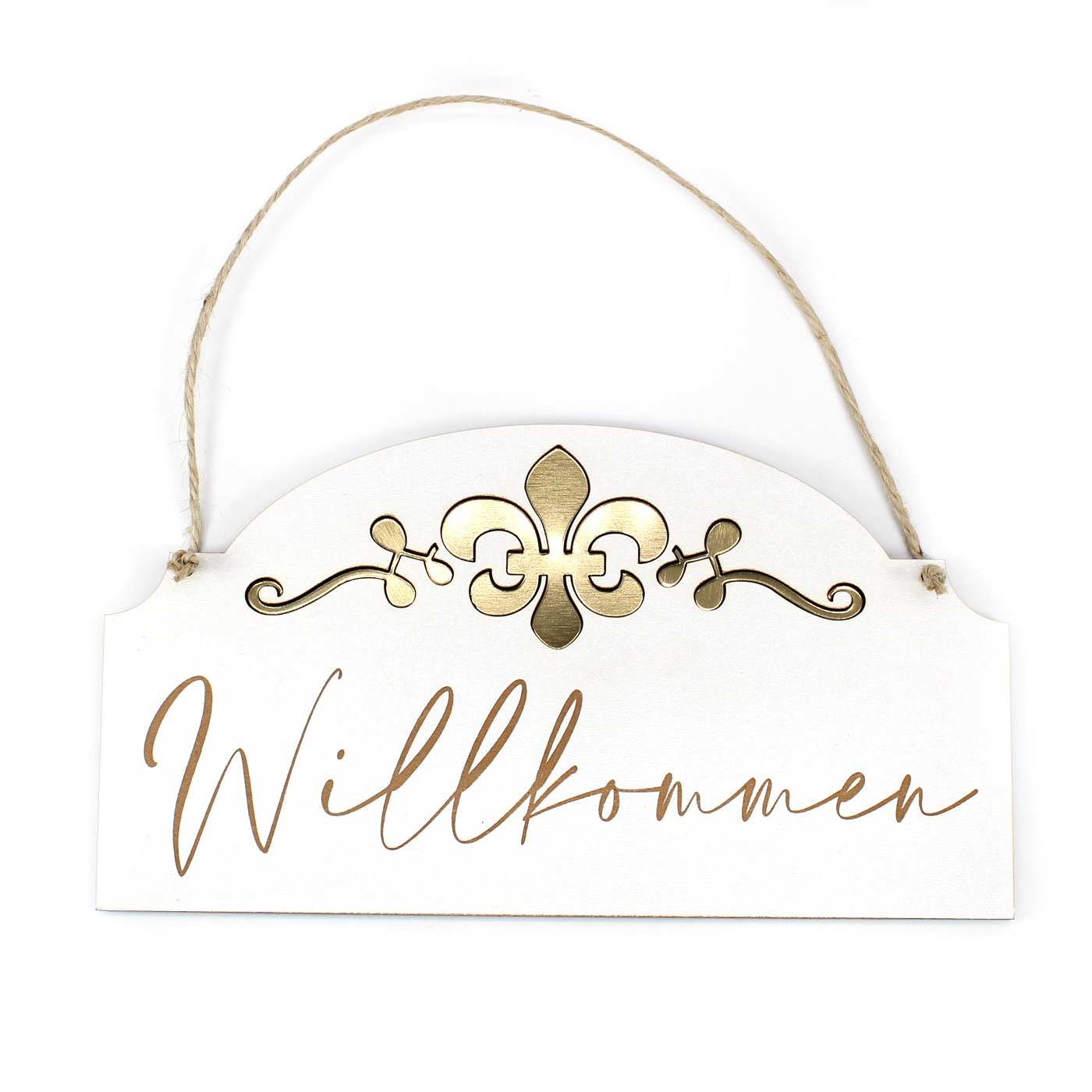 Schild Weihnachten Willkommen - mit goldfarbenem Ornament - Türschild graviert Dekoschild Gold Optik 21 x 15 cm