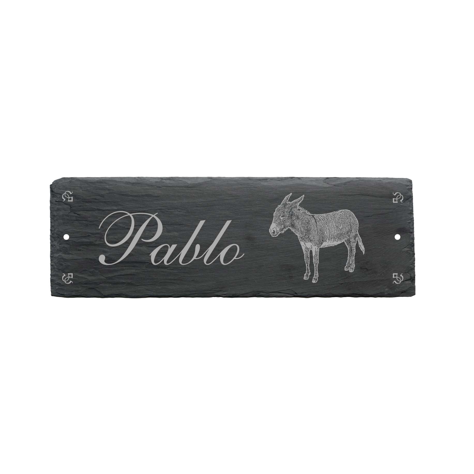 Pferdebox Schild « ESEL 02 + NAME » ca. 22 x 8 cm - aus Schiefer