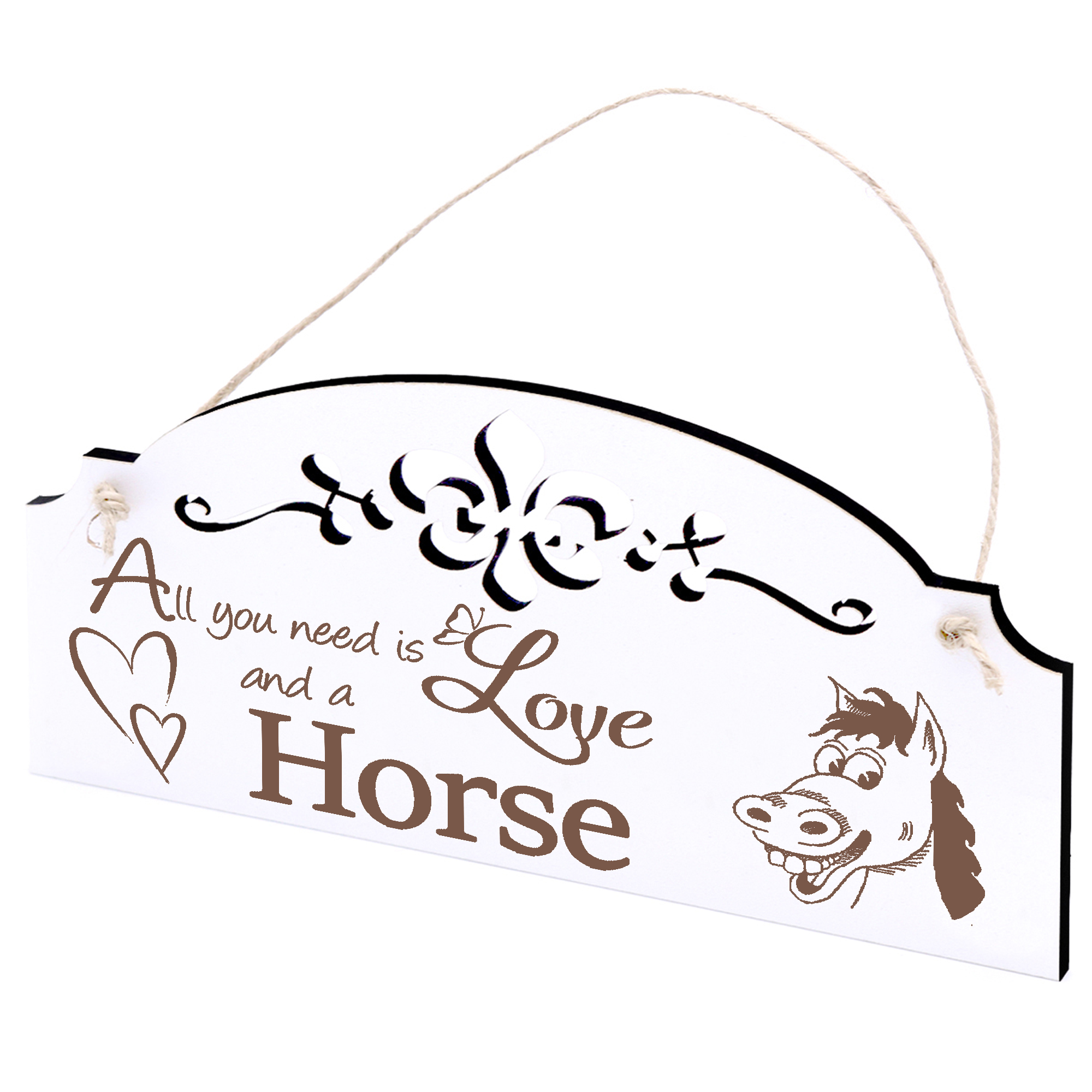 Schild lustiger Pferdekopf Deko 20x10cm - All you need is Love and a Horse - Holz