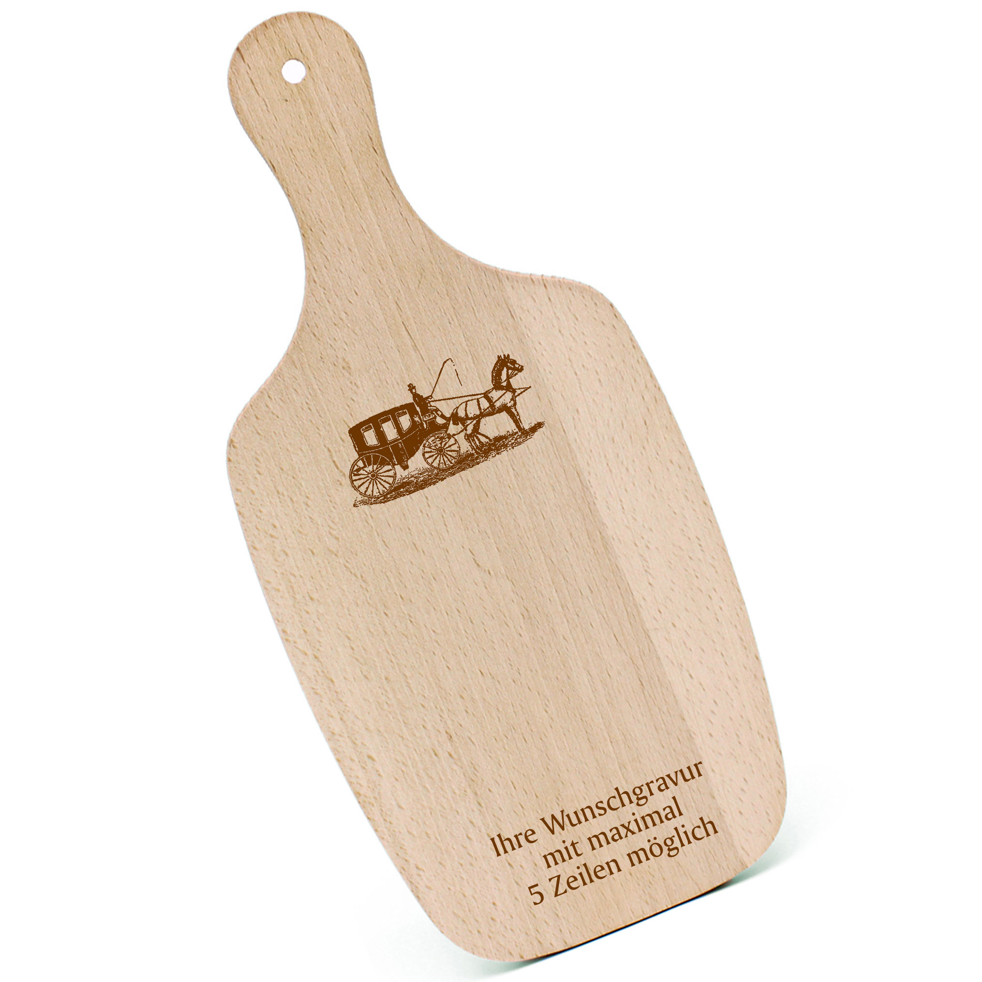Schneidebrett Frühstücksbrettchen - Pferdekutsche - mit Griff 330x150mm