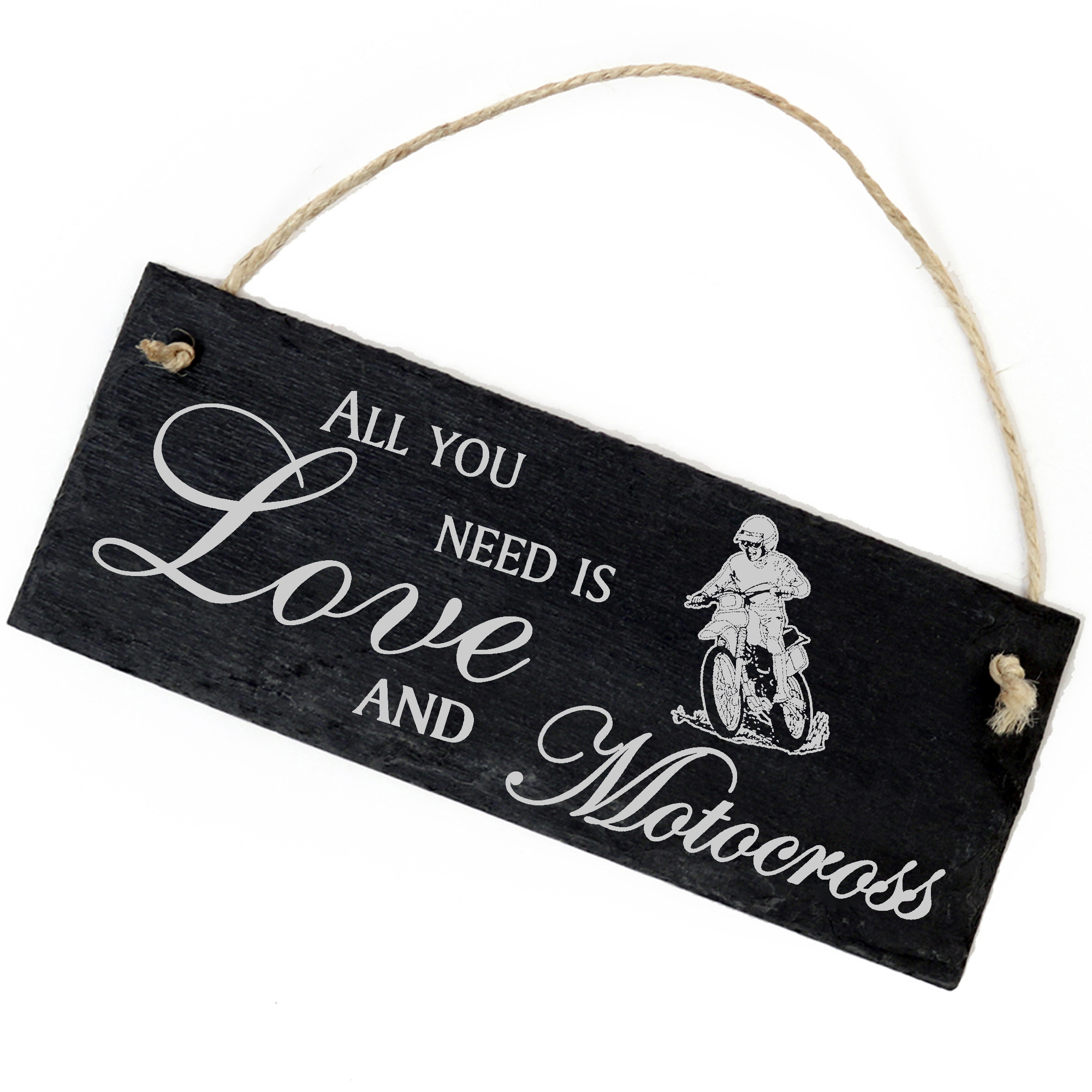 Schiefertafel Deko Motocross Schild 22 x 8 cm - All you need is Love and Motocross