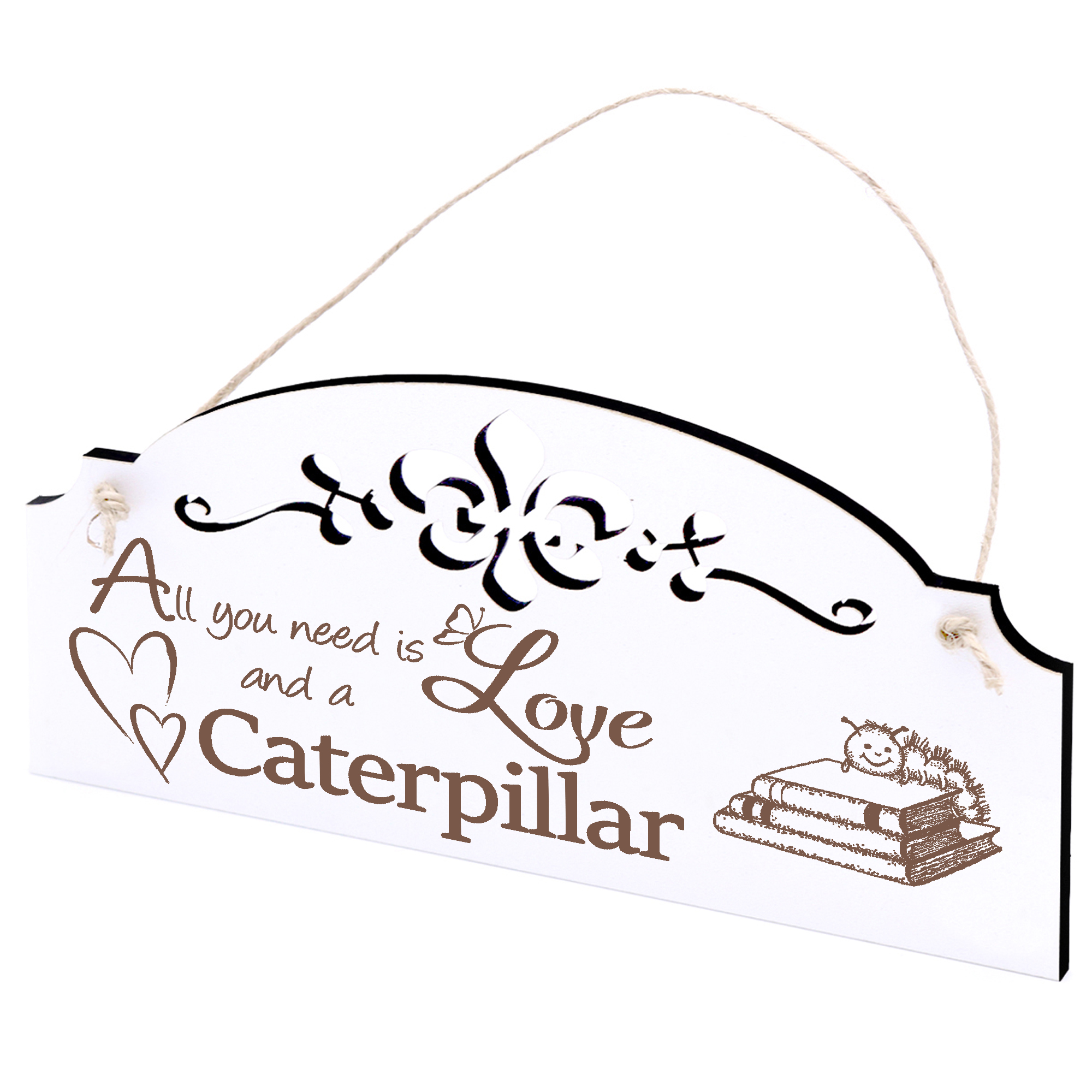 Schild Bücherraupe Deko 20x10cm - All you need is Love and a Caterpillar - Holz