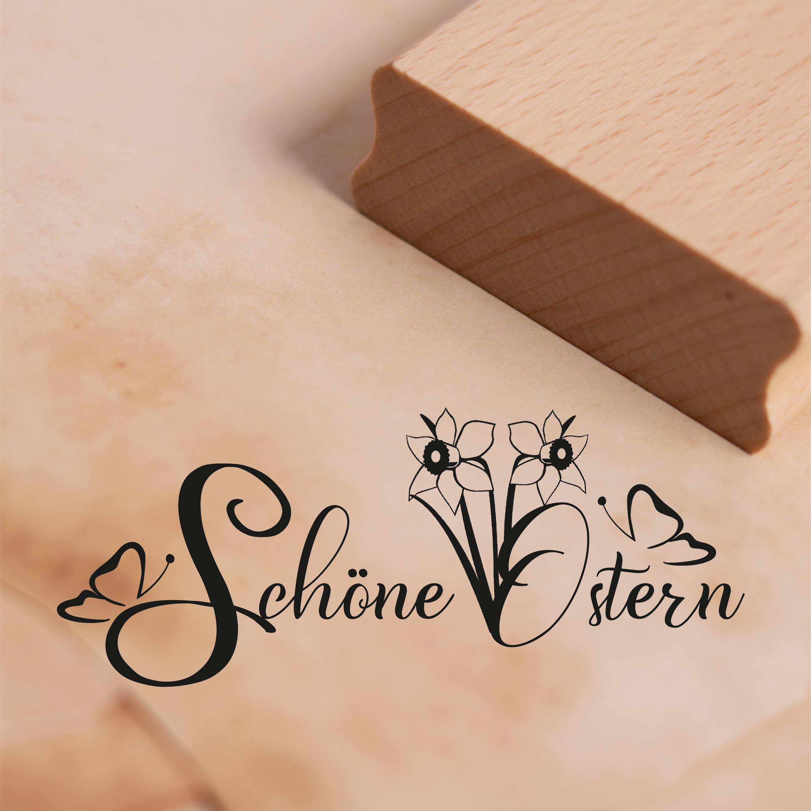 Motivstempel Schöne Ostern - Schmetterling Osterglocken Stempel  68 x 28 mm