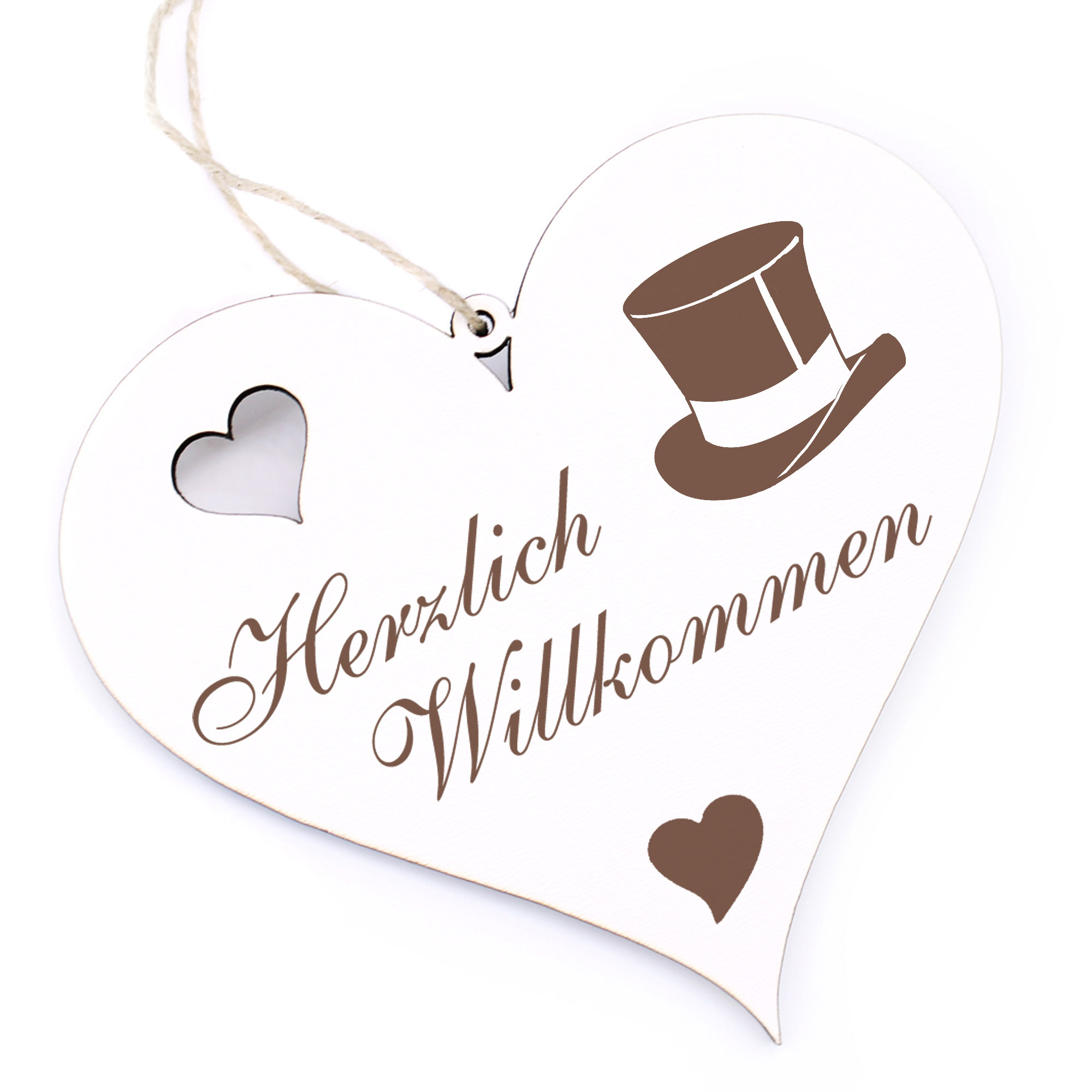 Herzlich Willkommen Schild - Zylinder - Deko Herz Holz