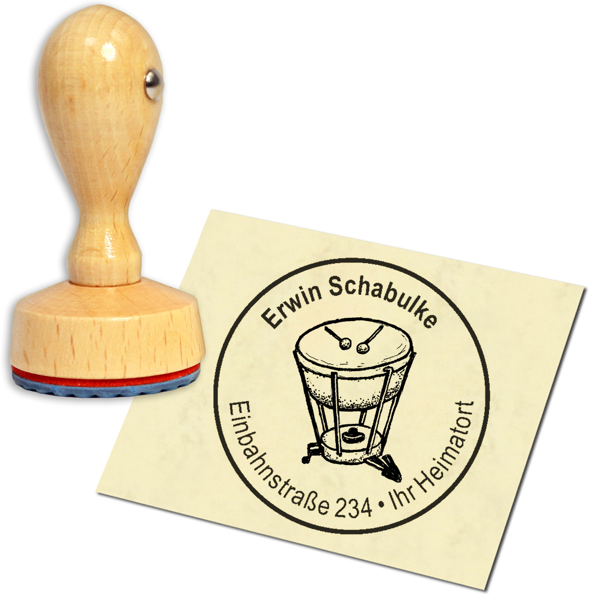 Stempel Adressstempel Holzstempel - Pauke - rund 40mm
