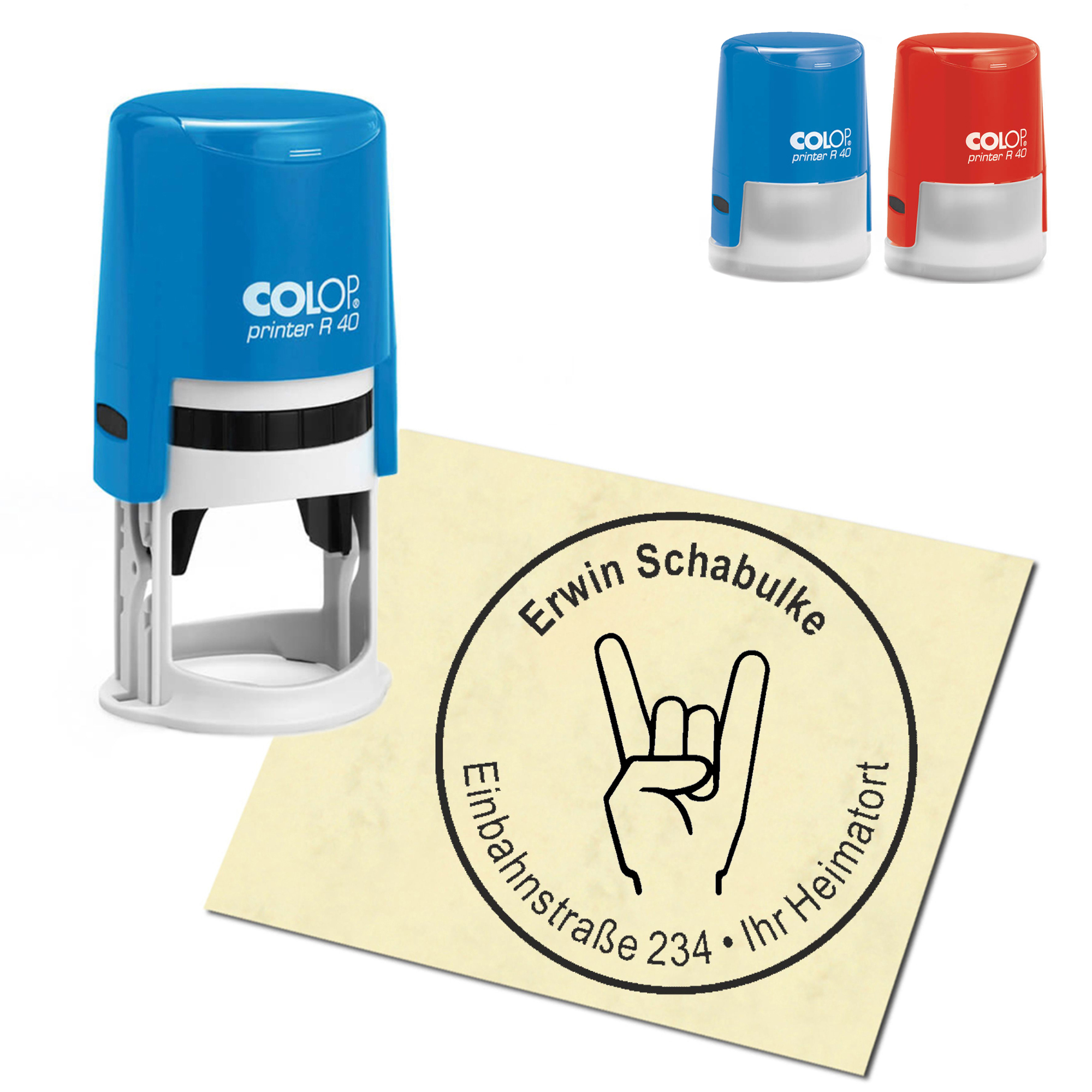 Stempel Adressstempel personalisiert - Pommesgabel - rund &empty; 40mm
