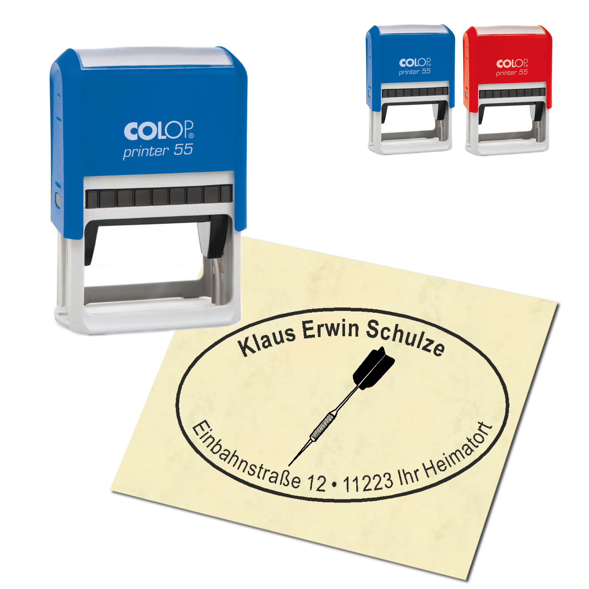 Adressstempel personalisiert Stempel - Dartpfeil - oval 59 x 39 mm