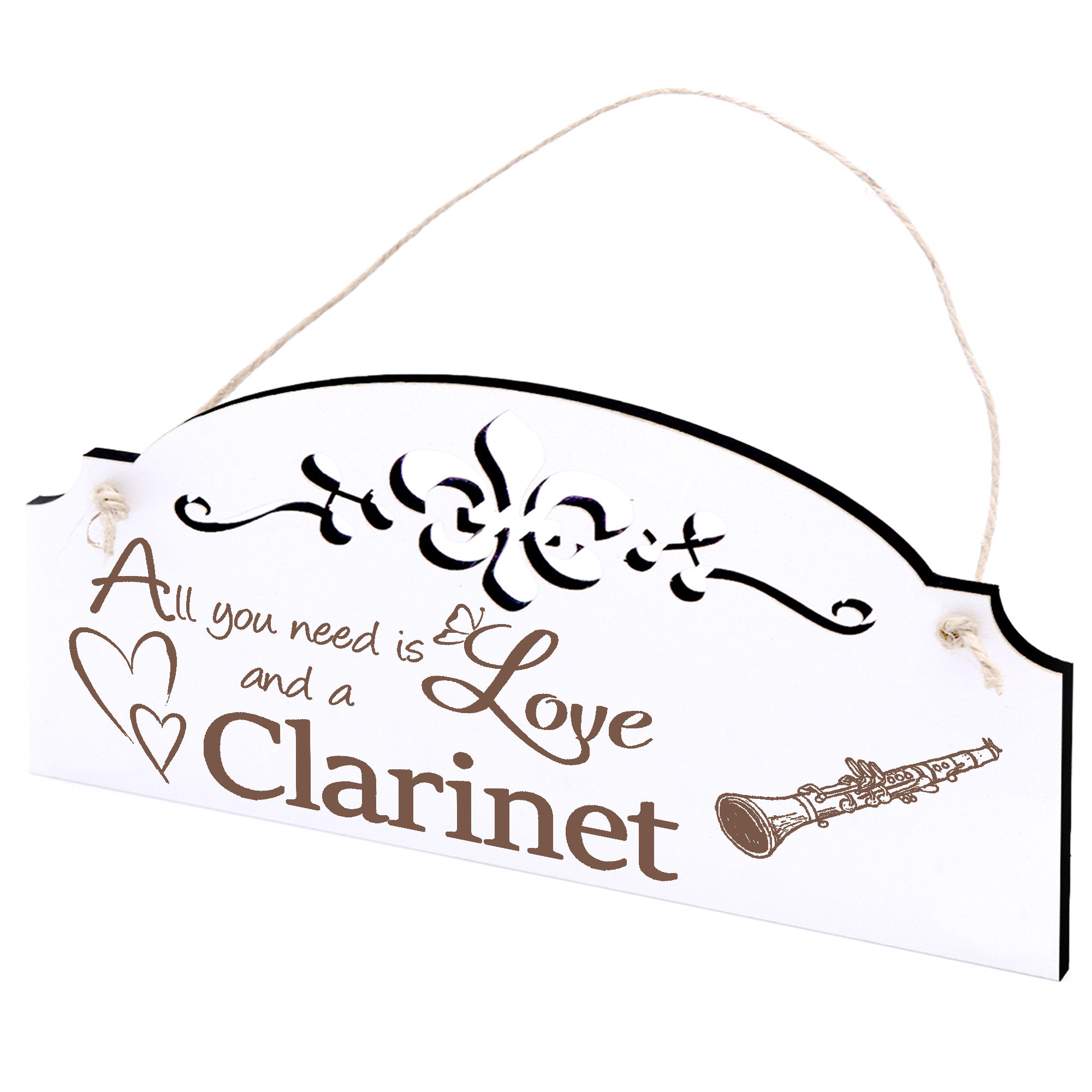 Schild Klarinette Deko 20x10cm - All you need is Love and a Clarinet - Holz