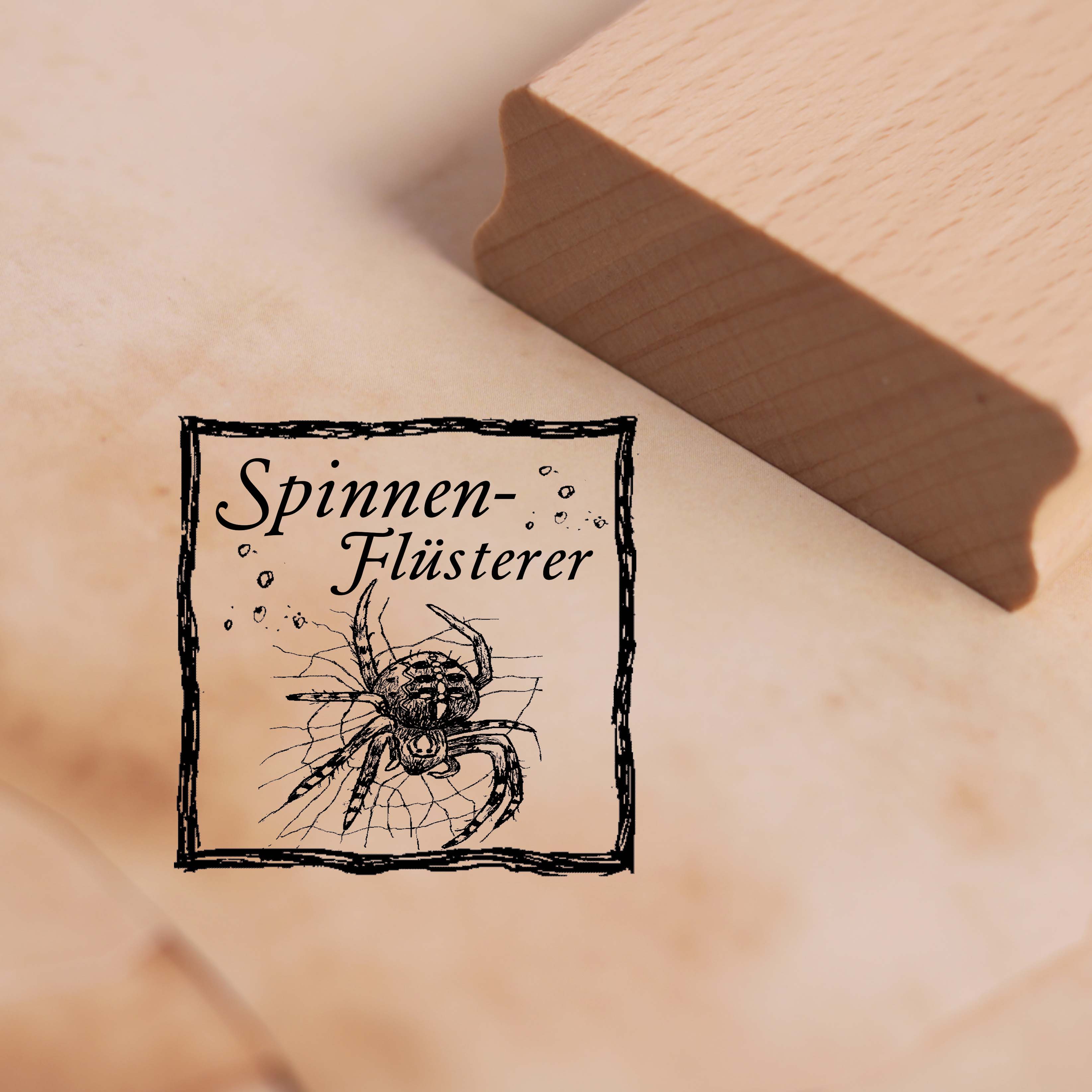 Motivstempel Spinnenflüsterer - Stempel Holzstempel 48 x 48 mm
