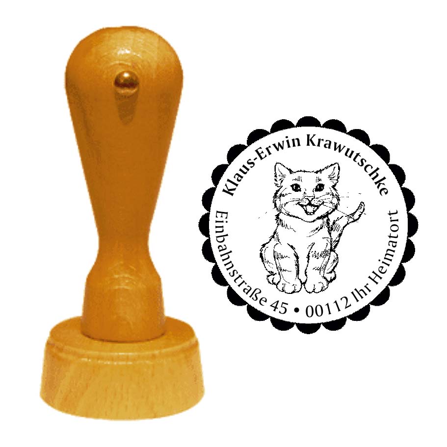 Adressenstempel « KATZE MIAU » mit persönlichem Wunschtext
