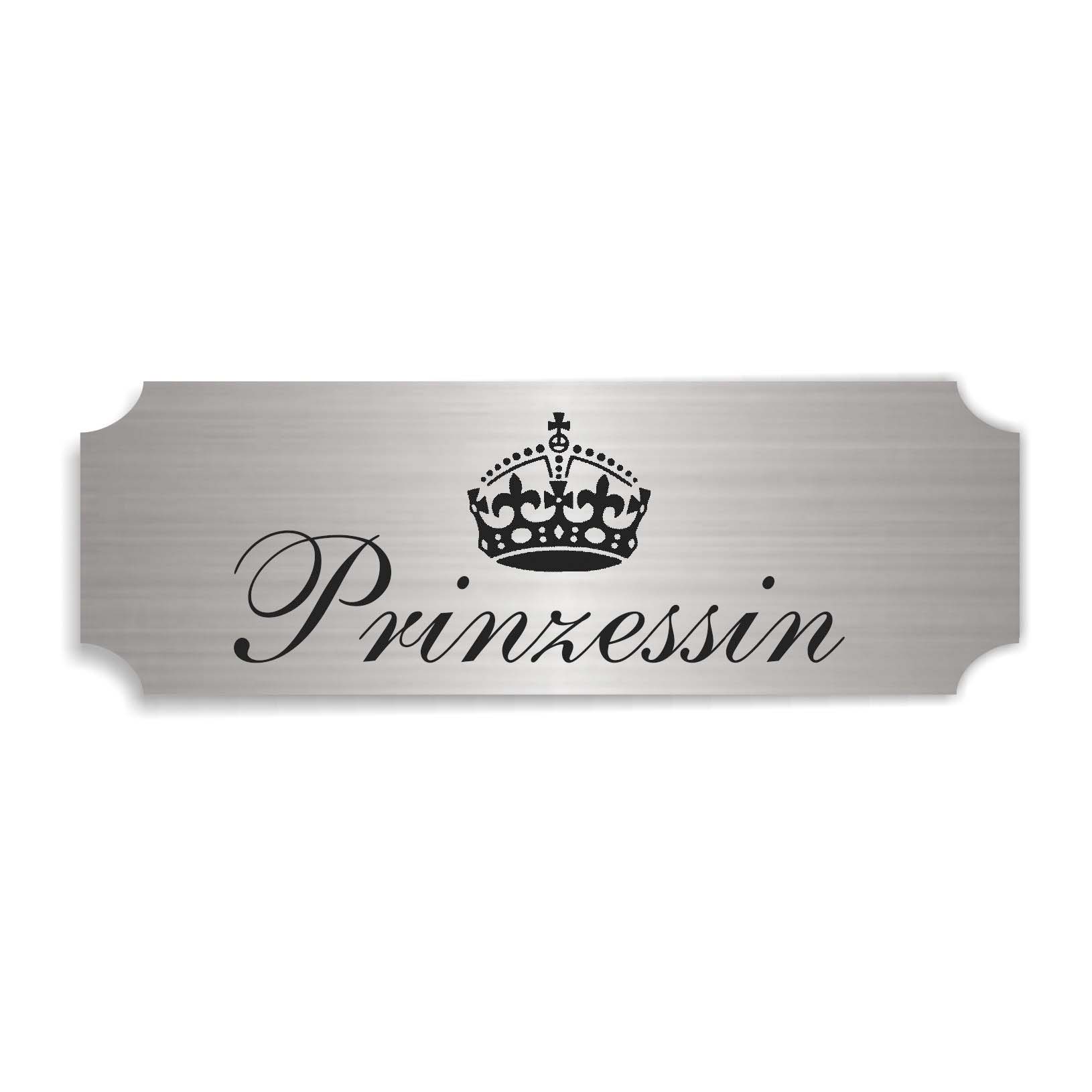 Schild « PRINZESSIN » selbstklebend - Aluminium Look - silber