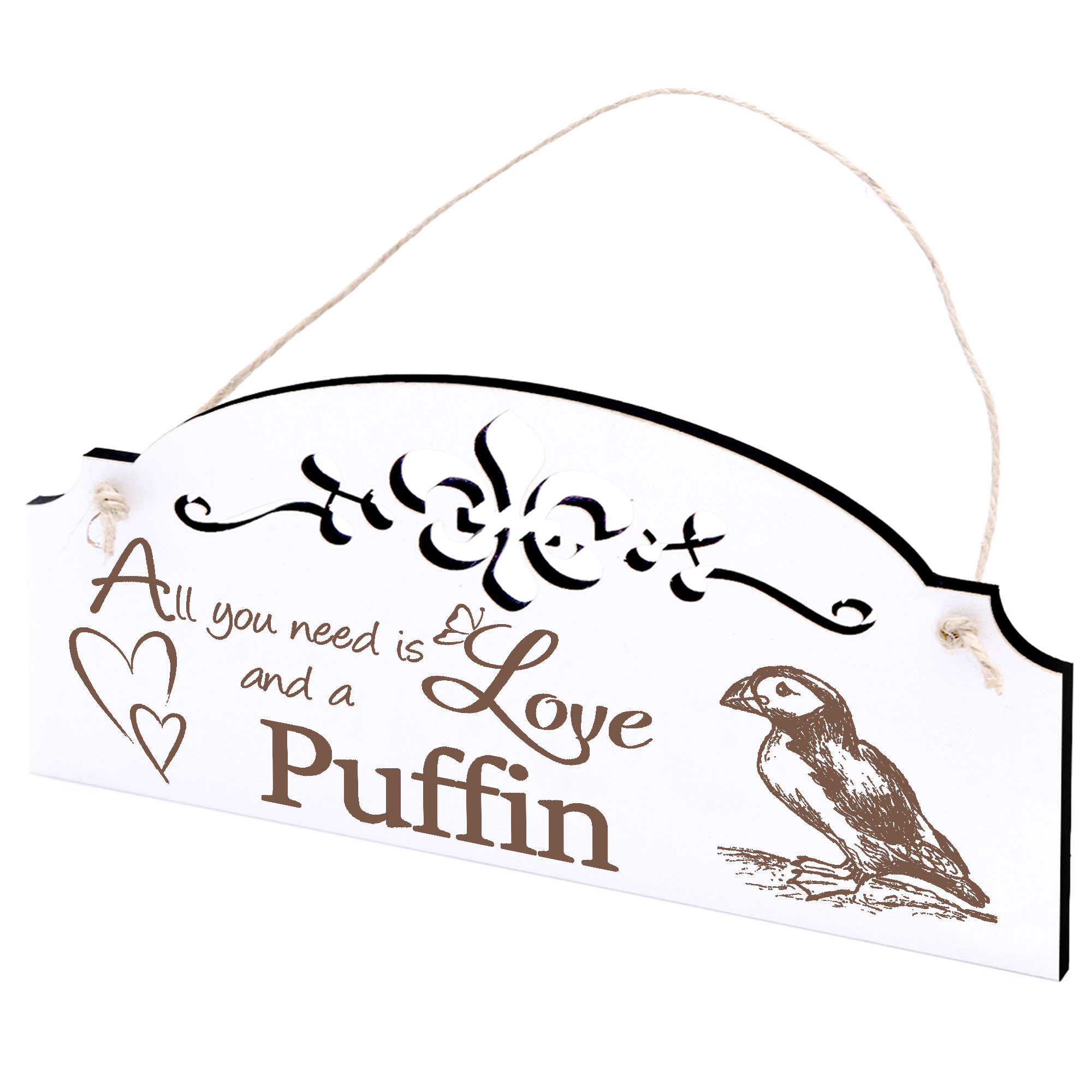 Schild Papageitaucher Puffin Deko 20x10cm - All you need is Love and a Puffin - Holz