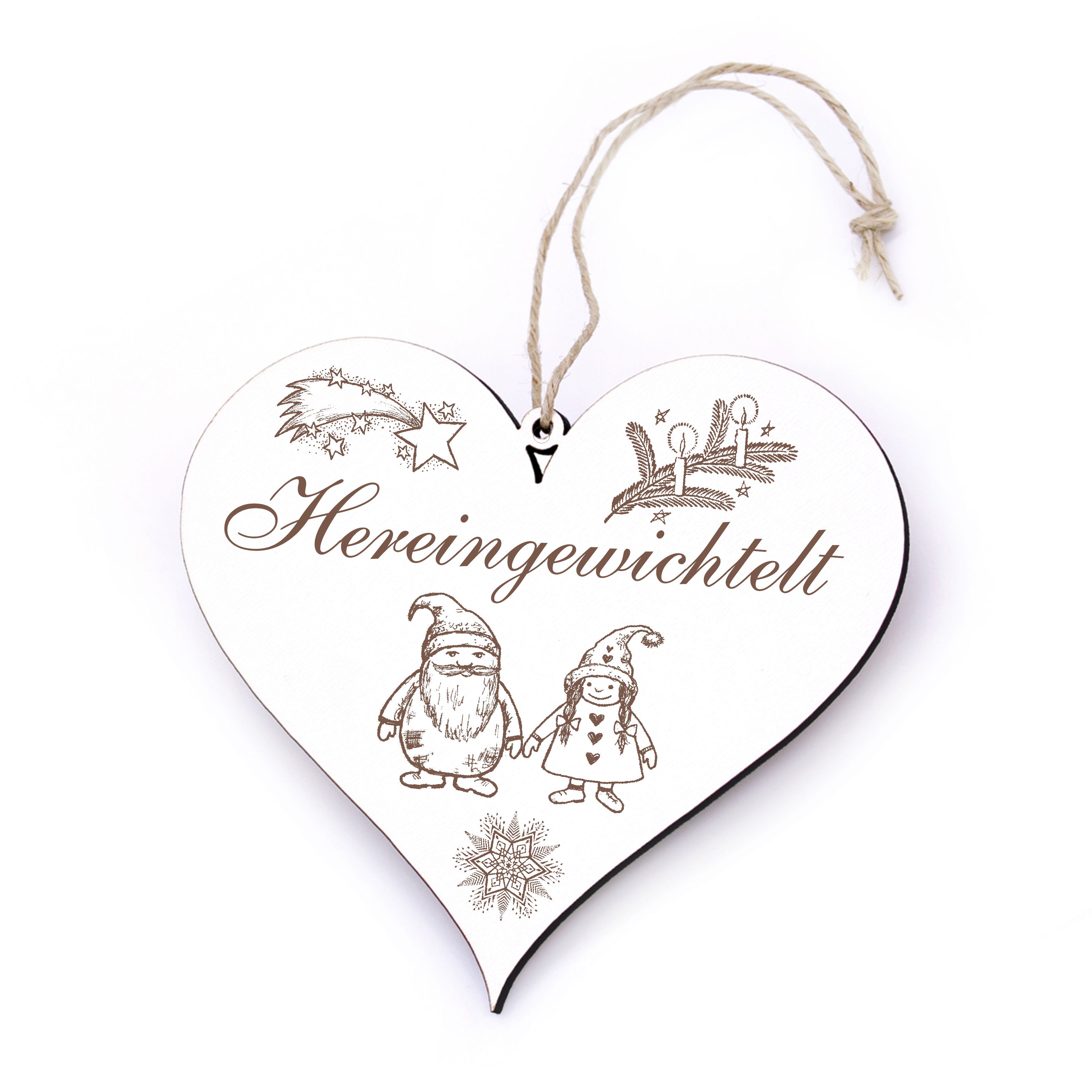 Schild Herz Hereingewichtelt - mit Wichtel Weihnachten Motiv - 13 x 12 cm