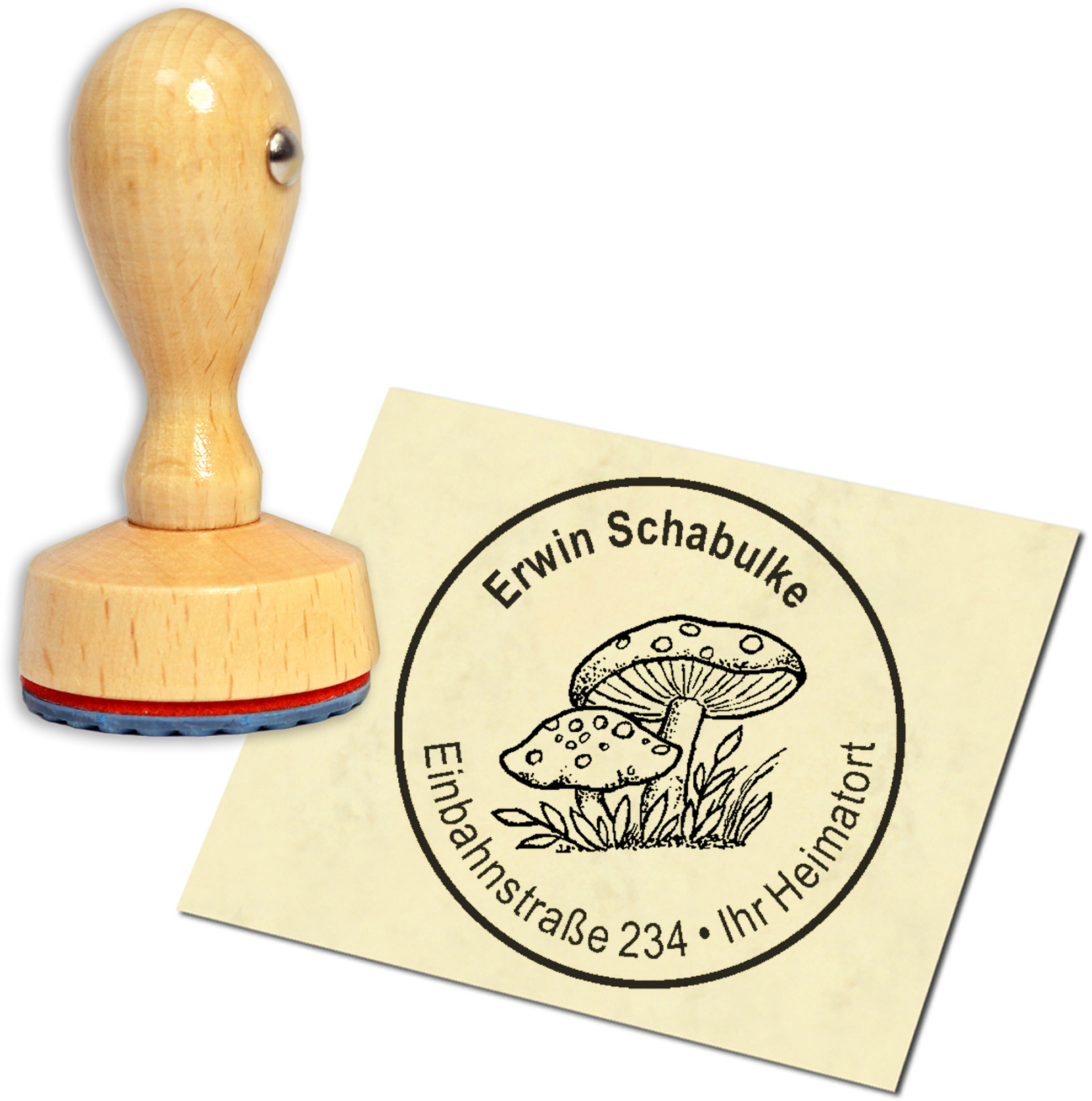 Stempel Adressstempel Holzstempel - Fliegenpilze - rund 40mm