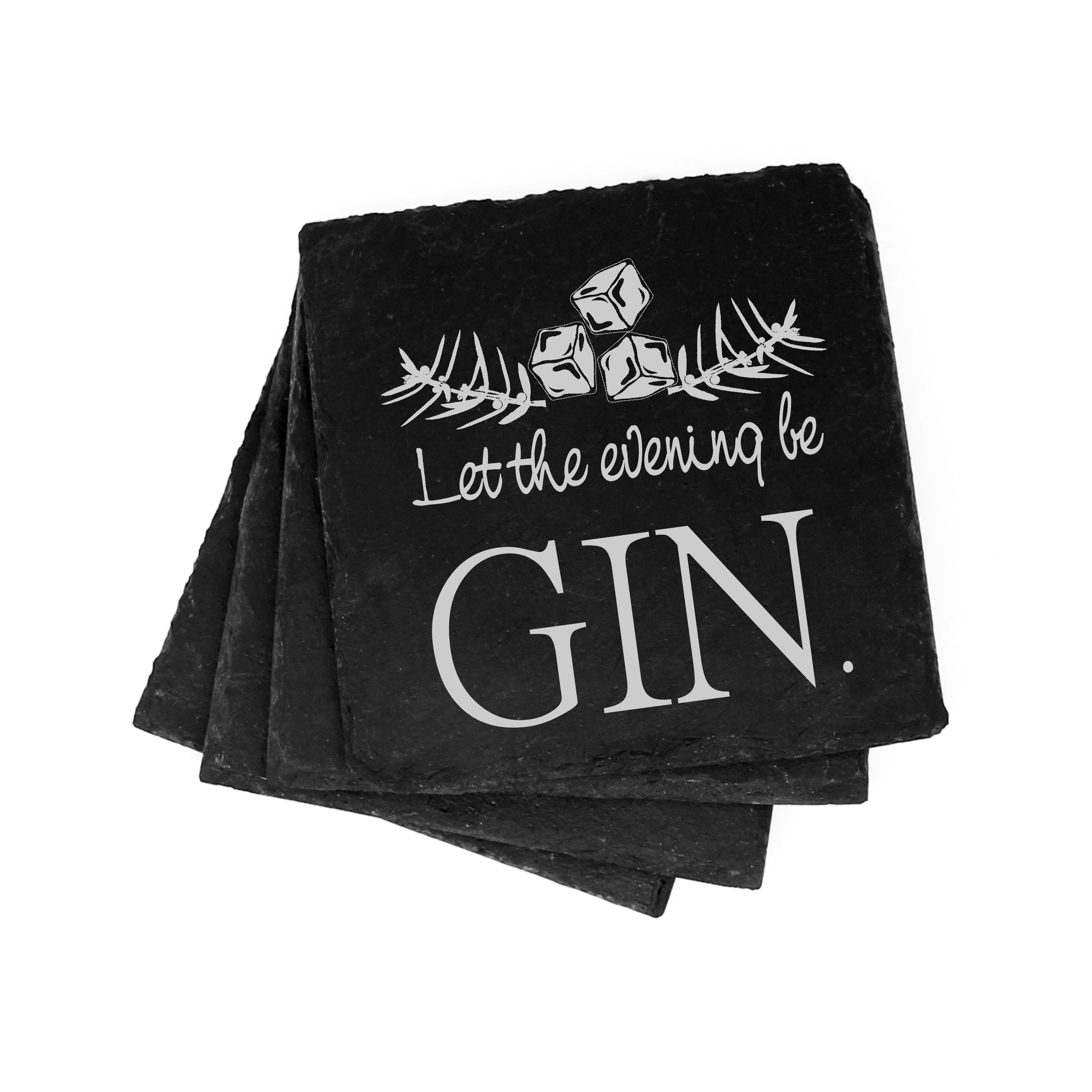 Schiefer Untersetzer Let the evening be Gin • Set 4 Stück • 11 x 11 cm