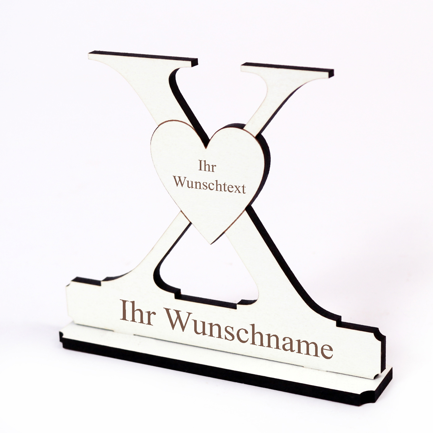 Buchstabe X mit Herz - Name und Wunschgravur - Schild zum Hinstellen
