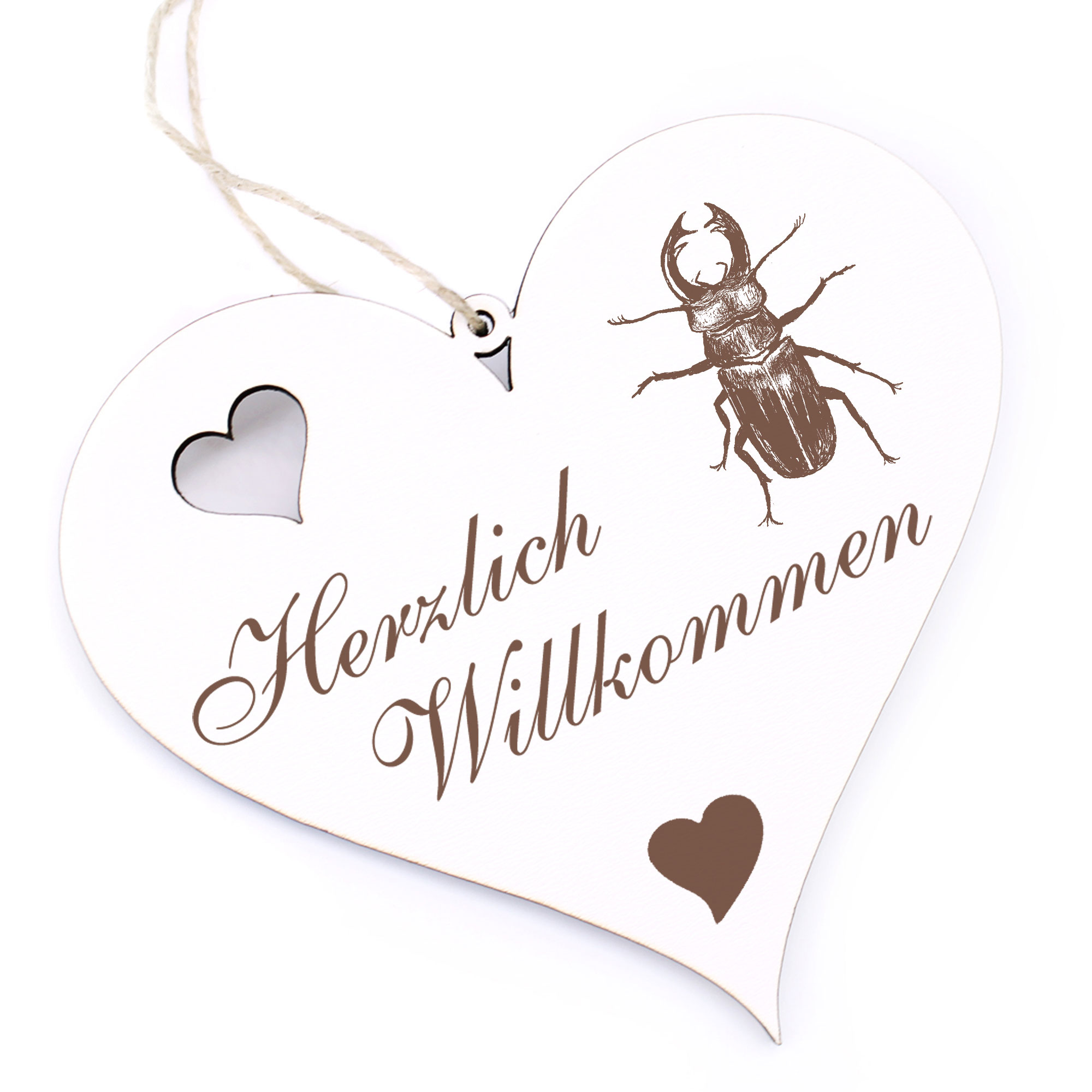 Herzlich Willkommen Schild - Hirschkäfer - Deko Herz Holz
