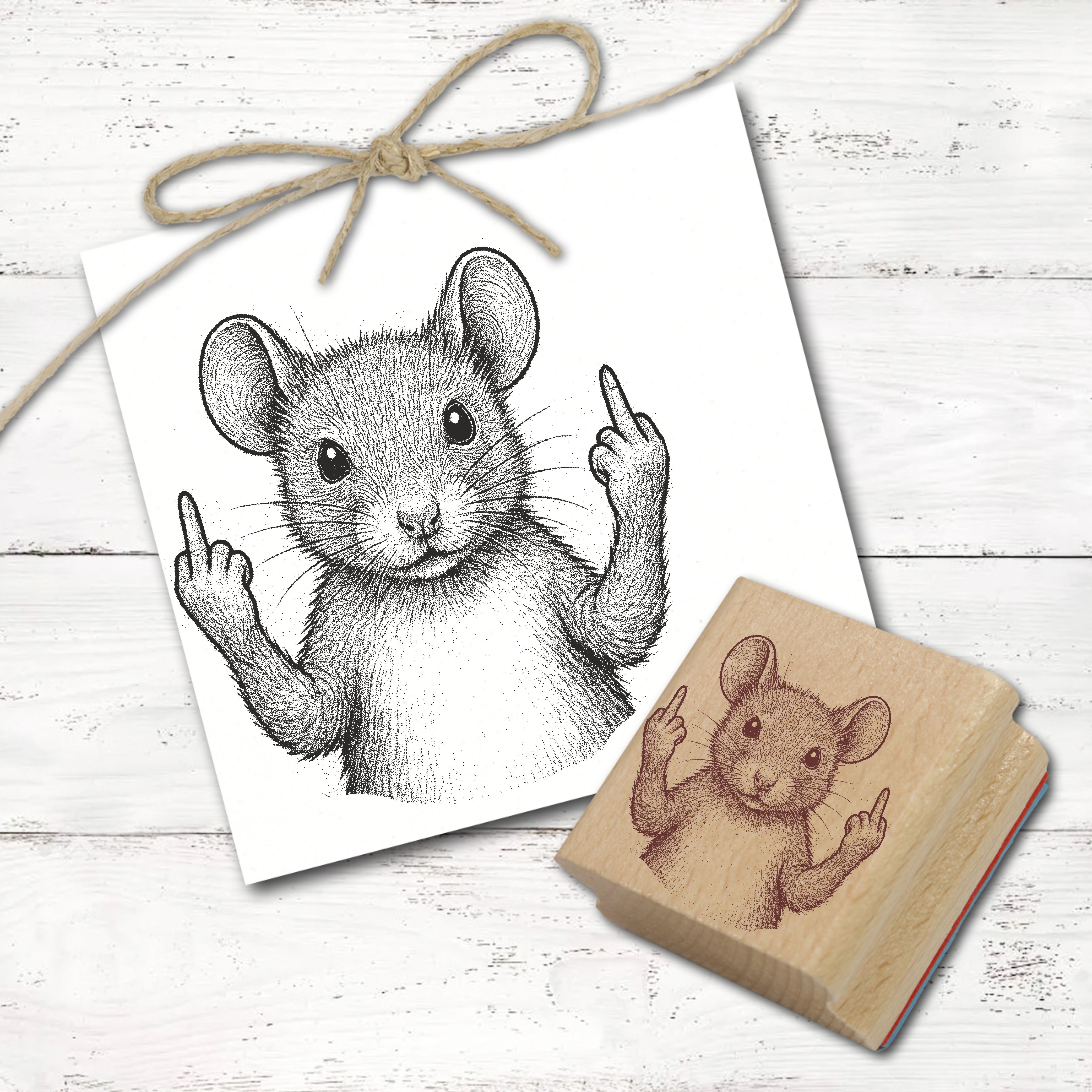 Motivstempel Tierstempel Maus Stinkefinger Mittelfinger Stempel lustig - ca. 40 x 50 mm