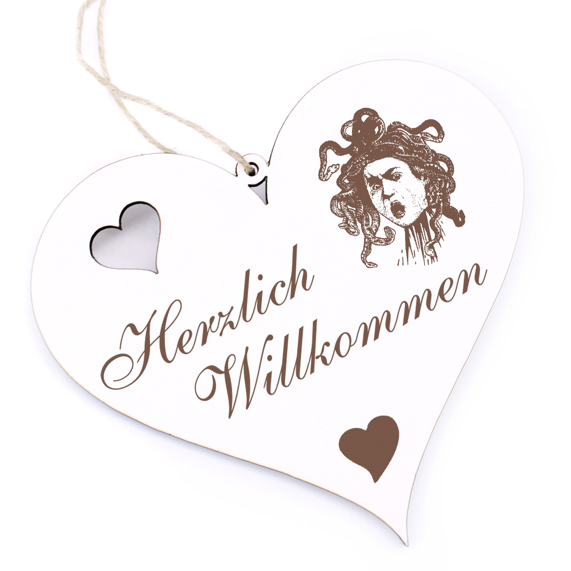 Herzlich Willkommen Schild - Medusa - Deko Herz Holz