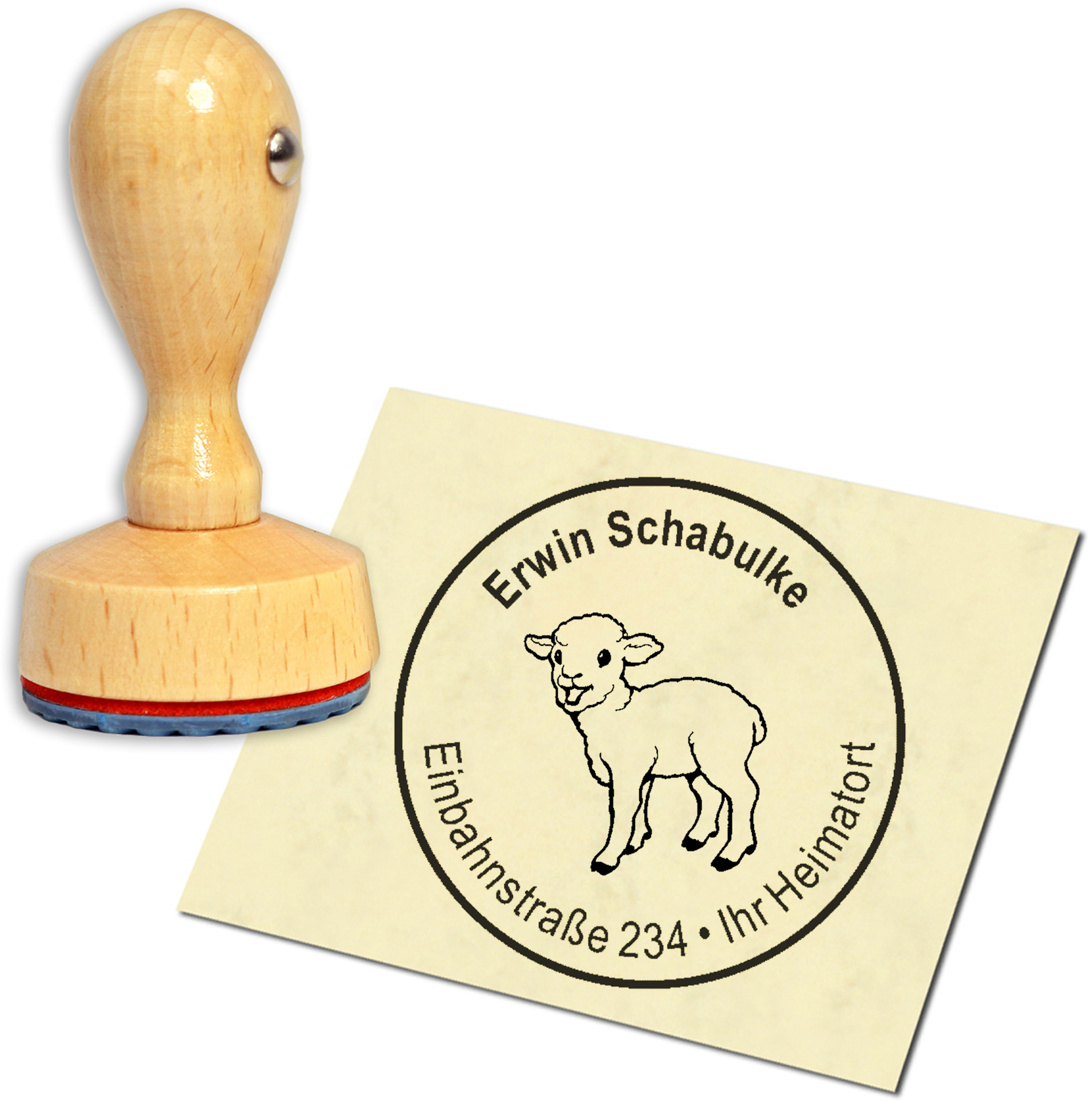 Stempel Adressstempel Holzstempel - Lamm - rund 40mm