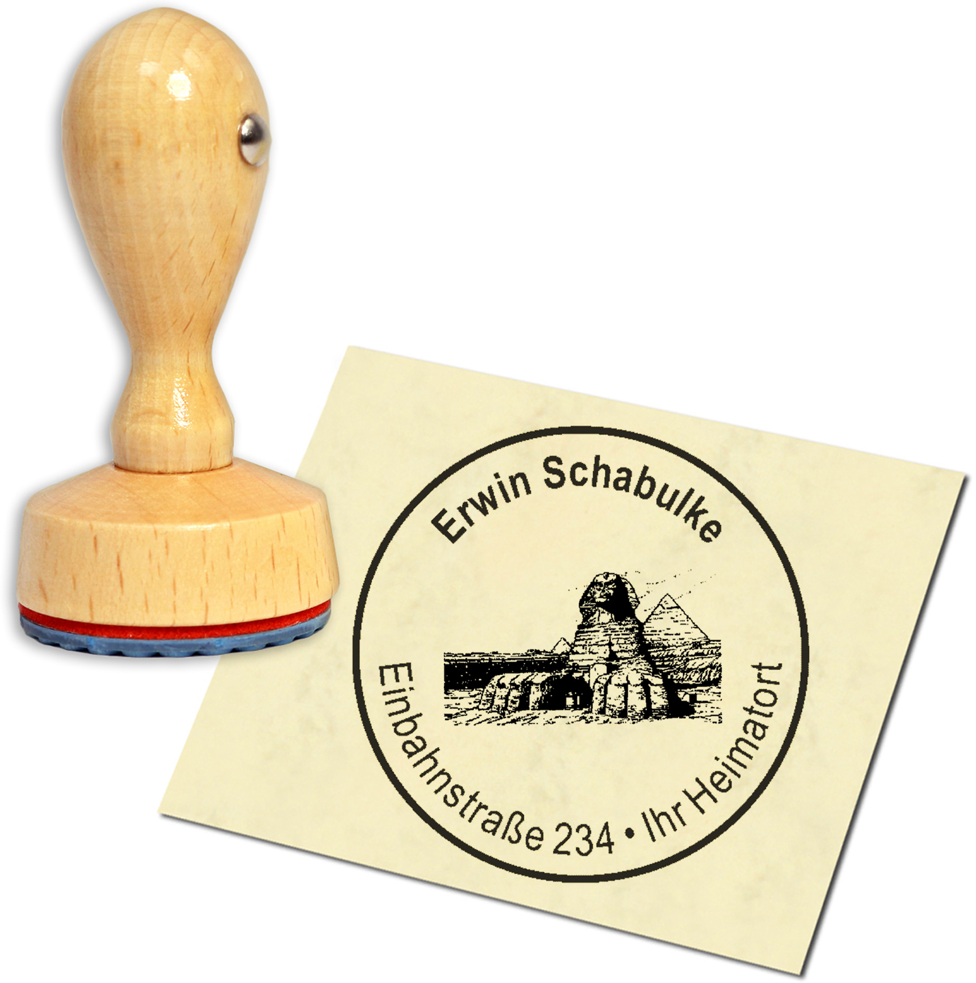 Stempel Adressstempel Holzstempel - Große Sphinx von Gizeh - rund 40mm