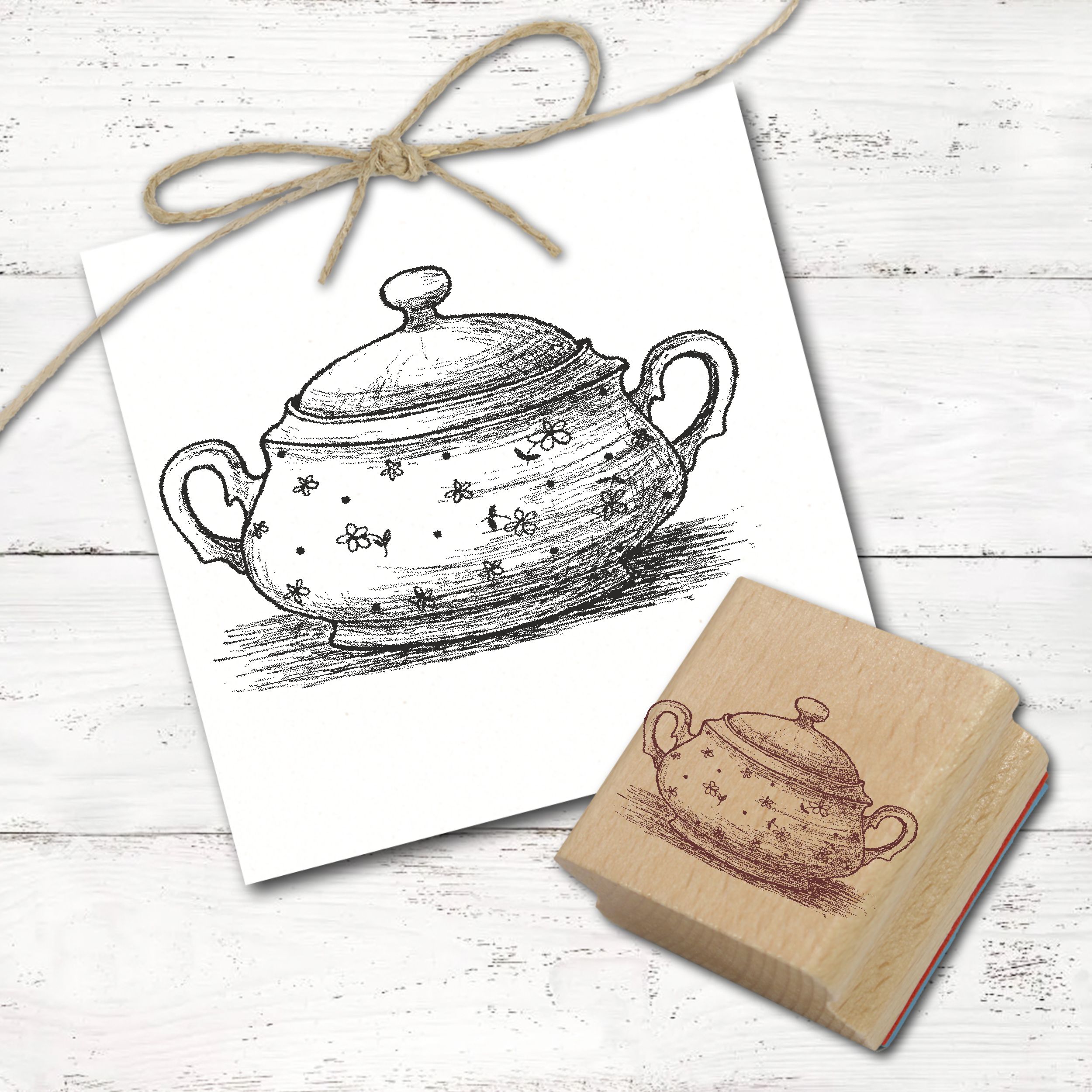 Motivstempel Suppenterrine - Stempel Holzstempel 58 x 38 mm