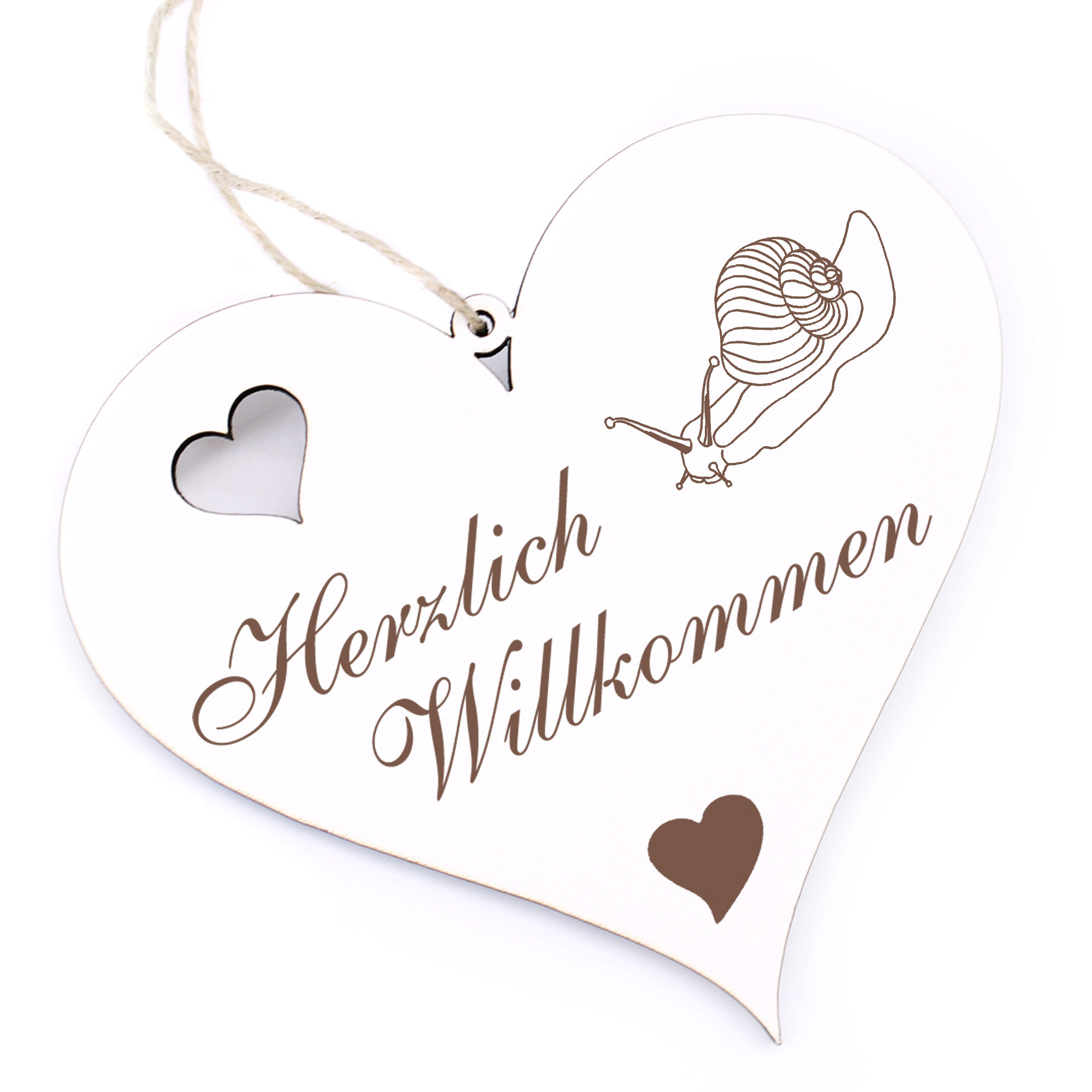 Herzlich Willkommen Schild - Schnecke Seeschnecke - Deko Herz Holz